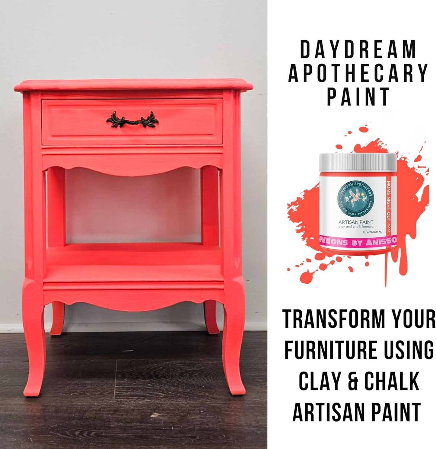 Daydream Apothecary Premium Chalk Style Paint for Furniture, Home Décor, Wood, DIY Interior Projects, Quick Dry, No Prep or Prime Needed, Matte Neon Red - 8oz