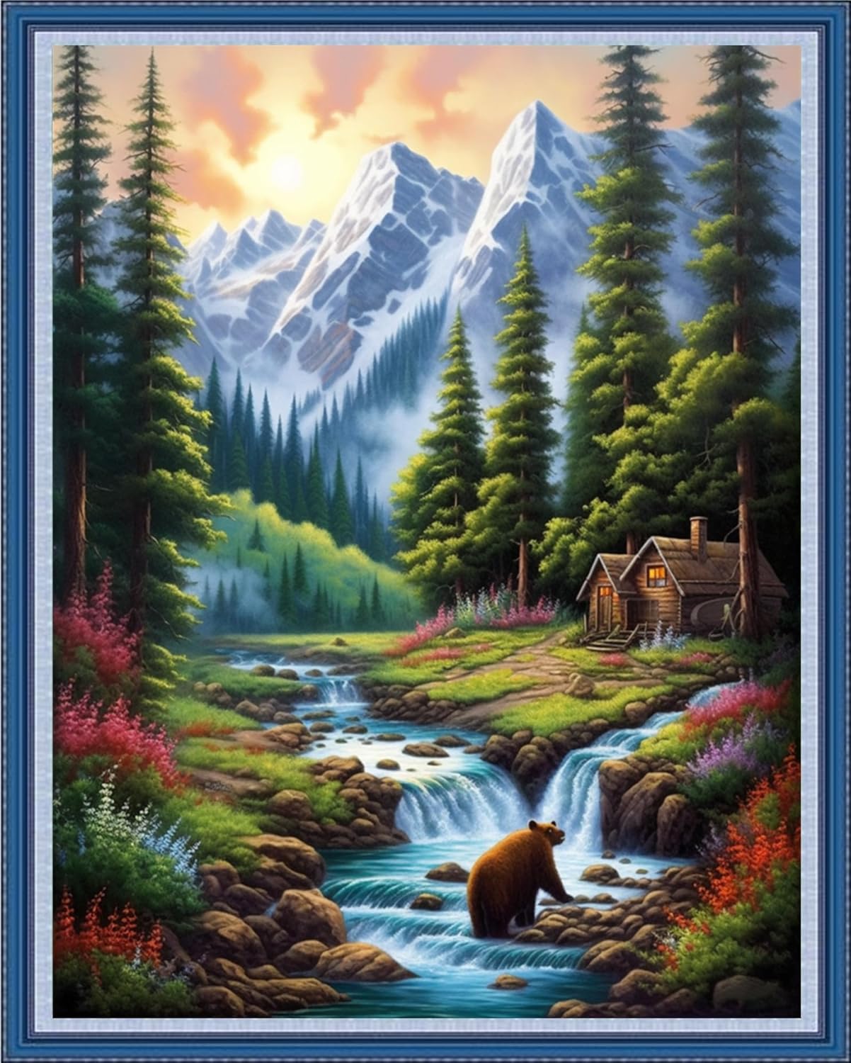 DMCVIVR Stamped Cross Stitch Kits for Adults Beginners Embroidery Kits 11CT Needlepoint Kits Cross Stitch Patterns Embroidery Patterns-Mountain and River Scenery 16x20 inch