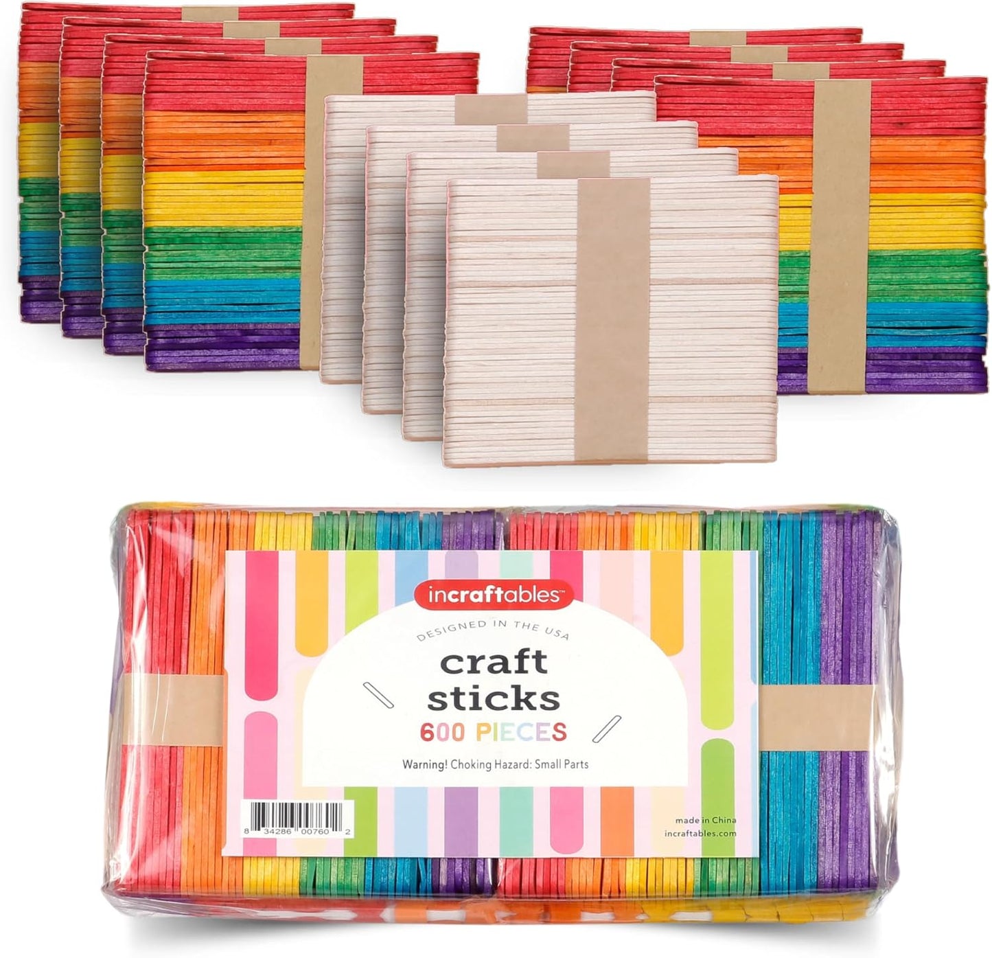 Incraftables Colored Popsicle Sticks for Crafts – 600 Pieces - 7 Colors – Large Colorful Wooden Craft Popsicle Sticks for DIY Arts and Crafts
