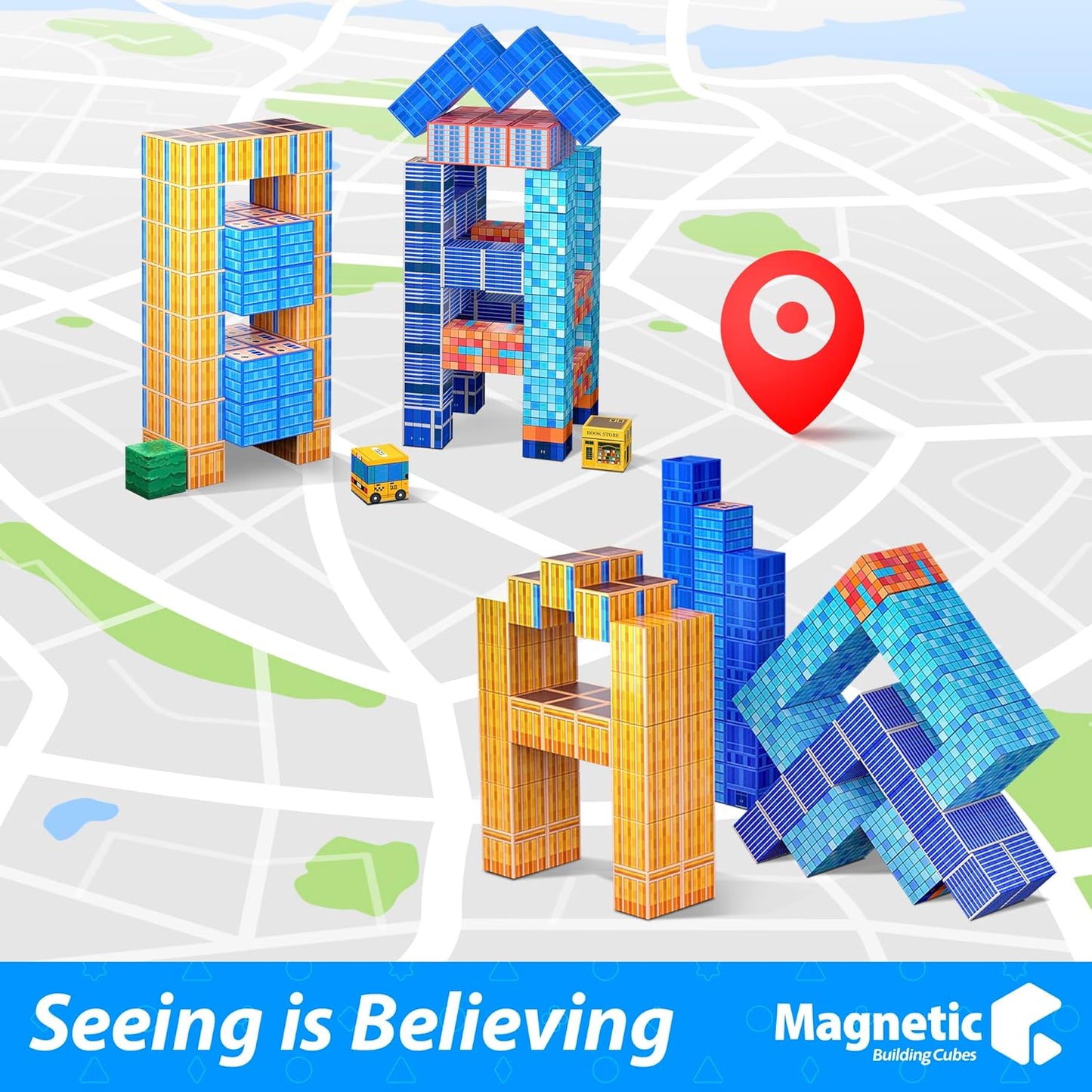 Magnetic Blocks, Modern City Edtion, Magnetic Building Cubes Boys & Girls Toys Age 3-5 4-8 5-7 Sensory Gift for Kids，Magnets Cubes，Upgraded STEM Gift, 1.2 Inches,