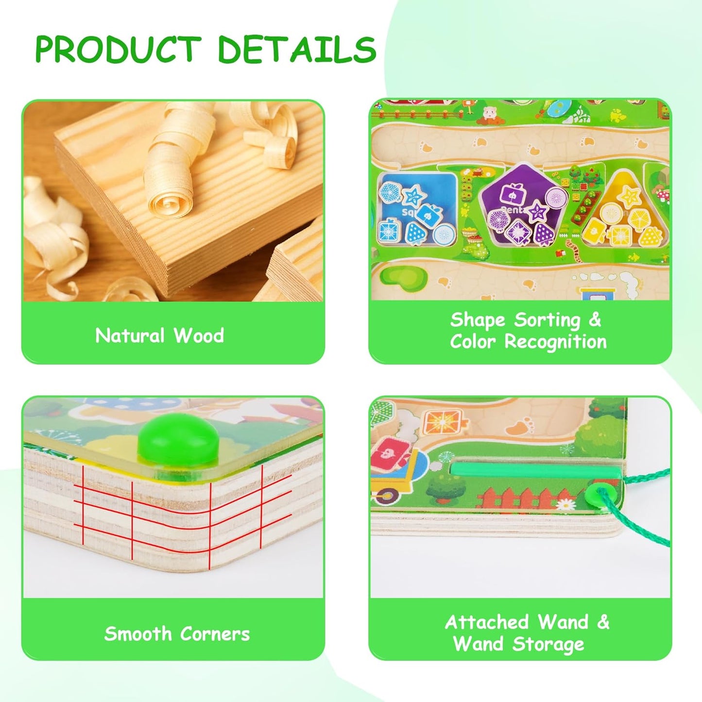 Magnetic Color & Shape Maze, Toddler Montessori Toys for 3 4 5 Year Old Girl Boy Birthday Gift, Magnetic Puzzles Board for Kids, Wooden Magnets Color Shape Sorting Toys, Preschool Learning Activities