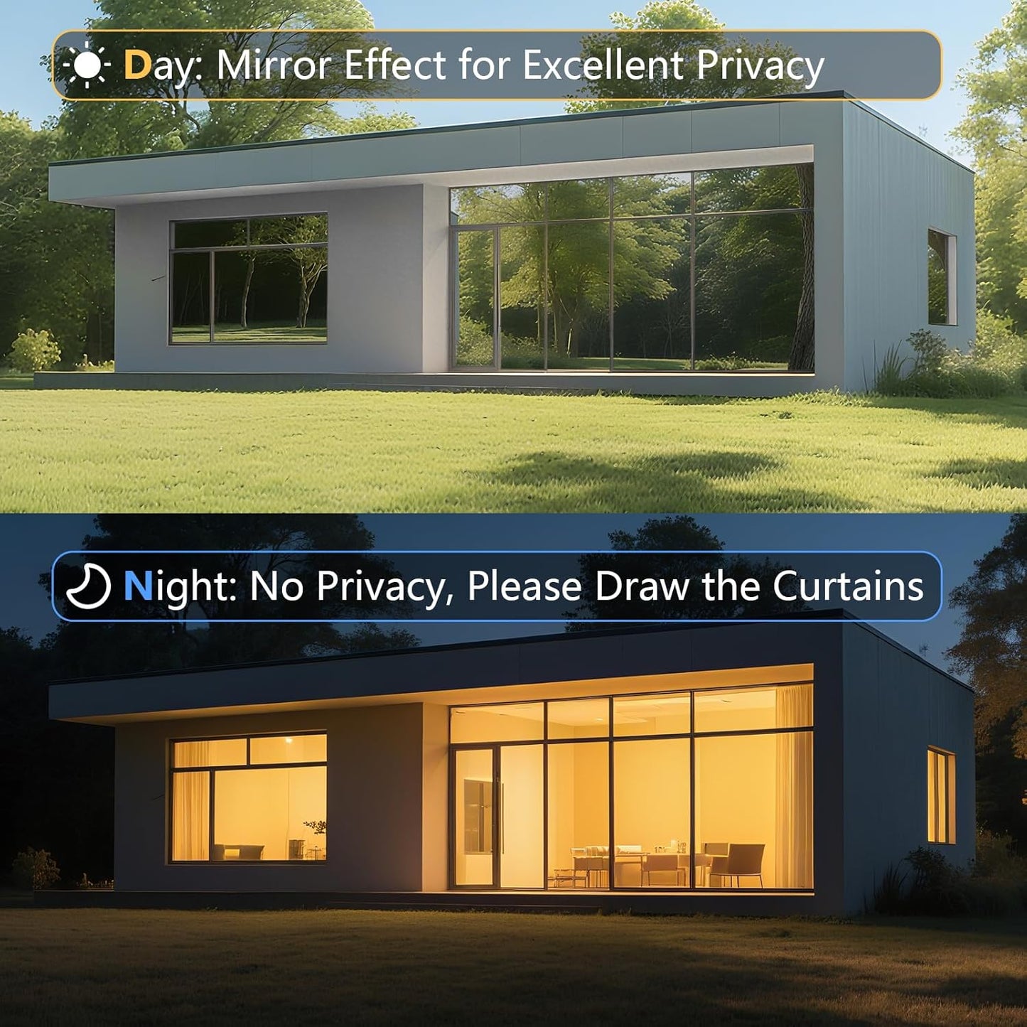 LEMON CLOUD One Way Window Privacy Film See Out Not in Reflective Mirror UV Window Cling Sun Blocking Heat Control Glare Control with Tools,23.6 Inch x 78.7 Inch