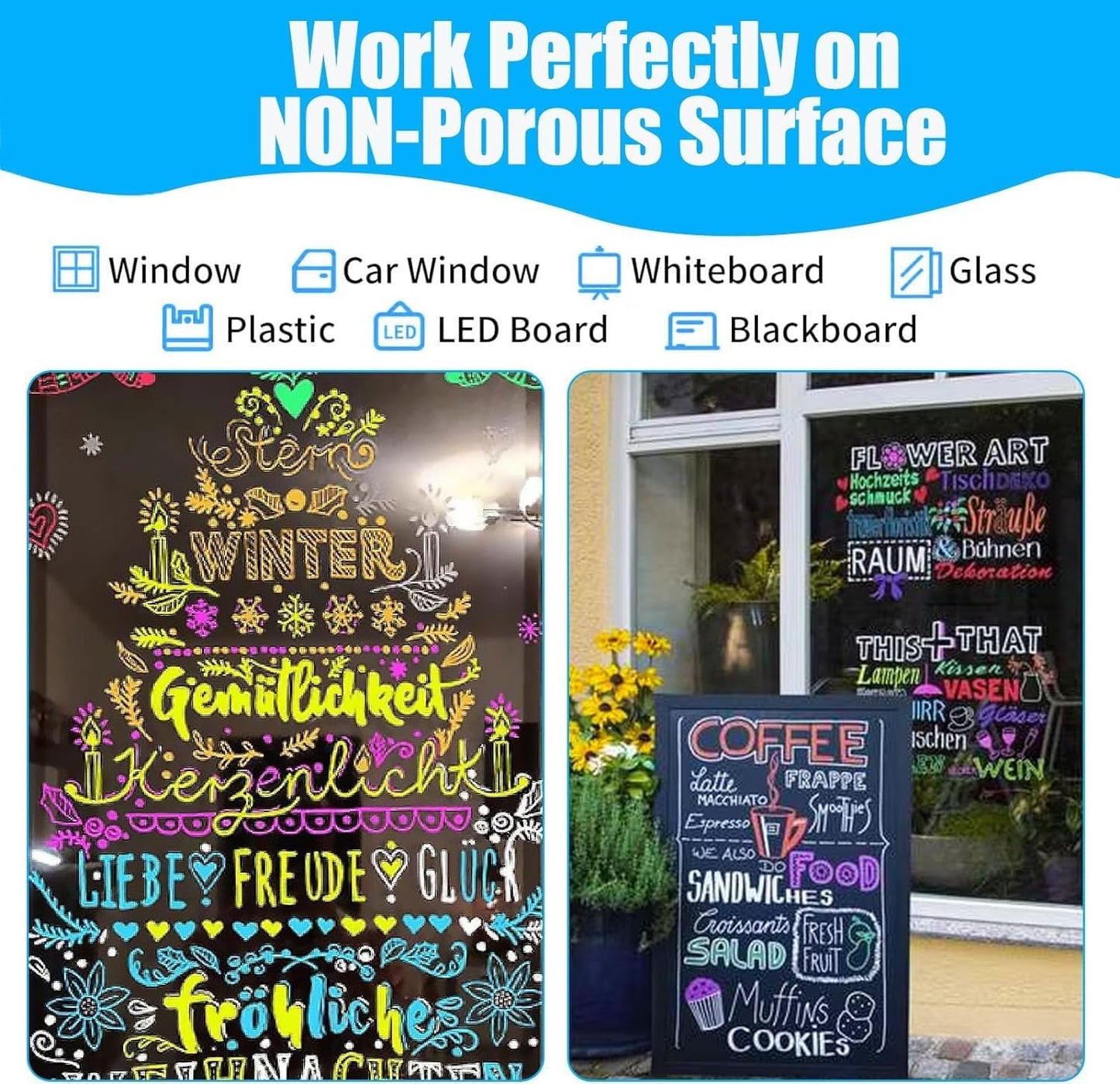 Window Chalk Markers for Cars Glass Washable, 8 Colors Jumbo Liquid Chalk Marker Pens with 15mm 3 in 1 Nib Wide Tip, Chalkboard Markers Car Window Paint Pen for Auto, Mirror, Poster, Business