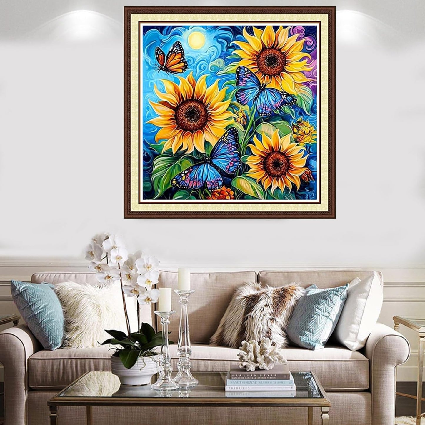 Findvoor Counted Cross Stitch Kits for Adults Full Range of Cross Stitching Embroidery Unprinted Pattern for Beginners, 11CT Needlepoint Kit Patterns Embroidery Kits-Sunflower Butterfly 18x18 inch