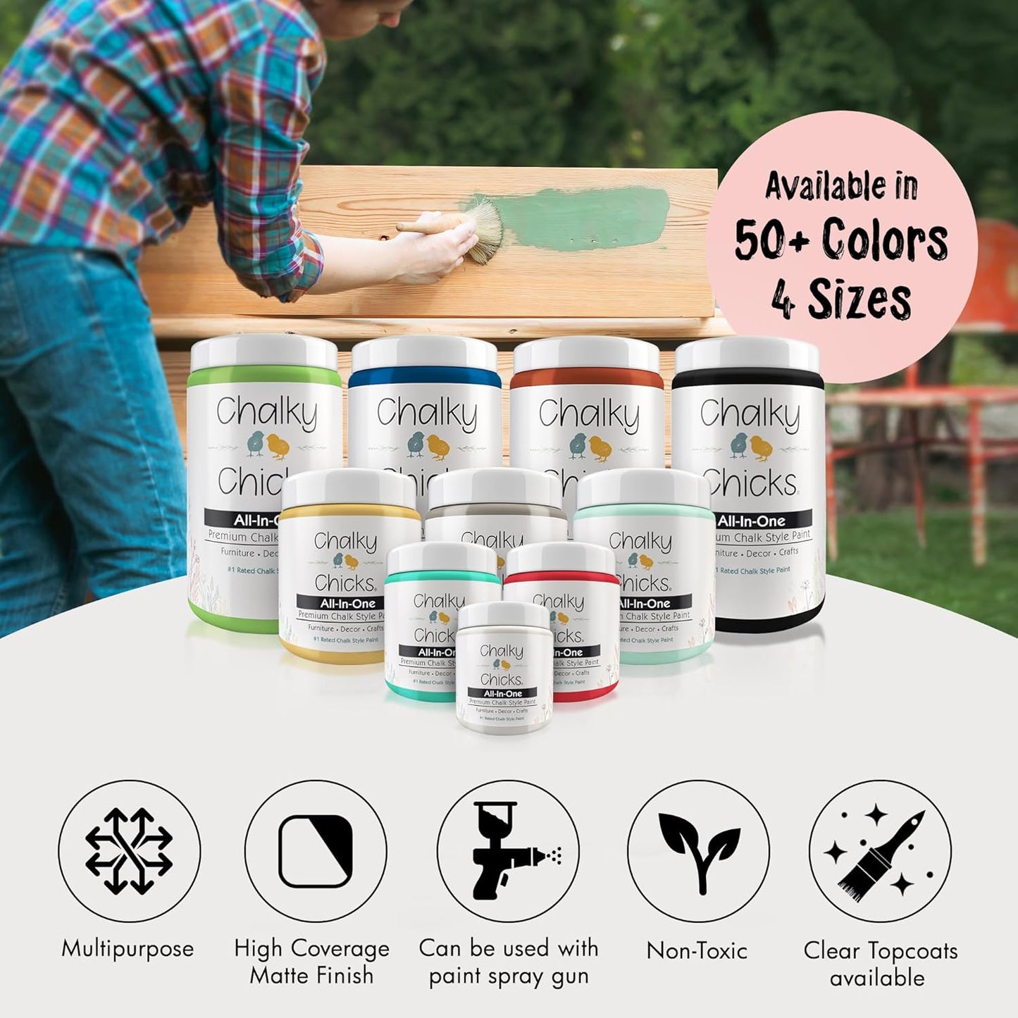 Chalky Chicks All-in-One Chalk Paint for Furniture or Cabinet - 8 Fl Oz - Matte Finish Sweet 16 (Pink) for Metal, Wood Furniture Paint - No Sanding All-in-One for Home Decor & Crafts, USA Made