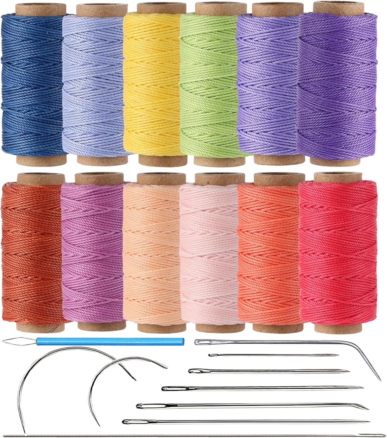KIVISIN Trendy Color Waxed Thread 0.8mm, Heavy Duty Wax Polyester Cord 32 Yards String Spools Wax Coating for Bracelets Braiding, Micro Knotting, Sewing, Stitching, Book Binding, Micro Macrame Making