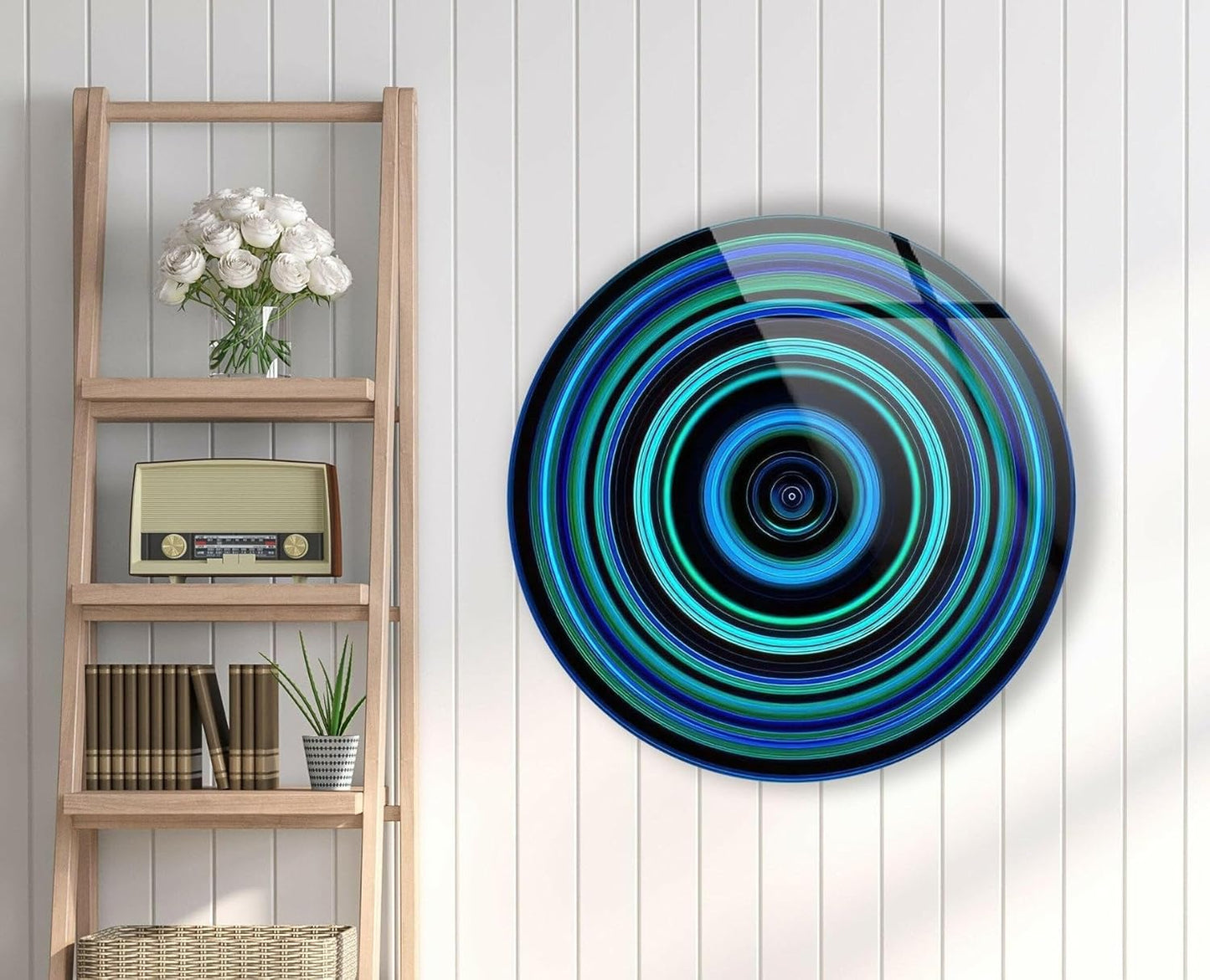 My Photostation.com 24''(60cm) Diameter Blue and Green Round Glass Wall Art Tempered Glass Printing Wall Decor Large Wall Art Wall Hangings