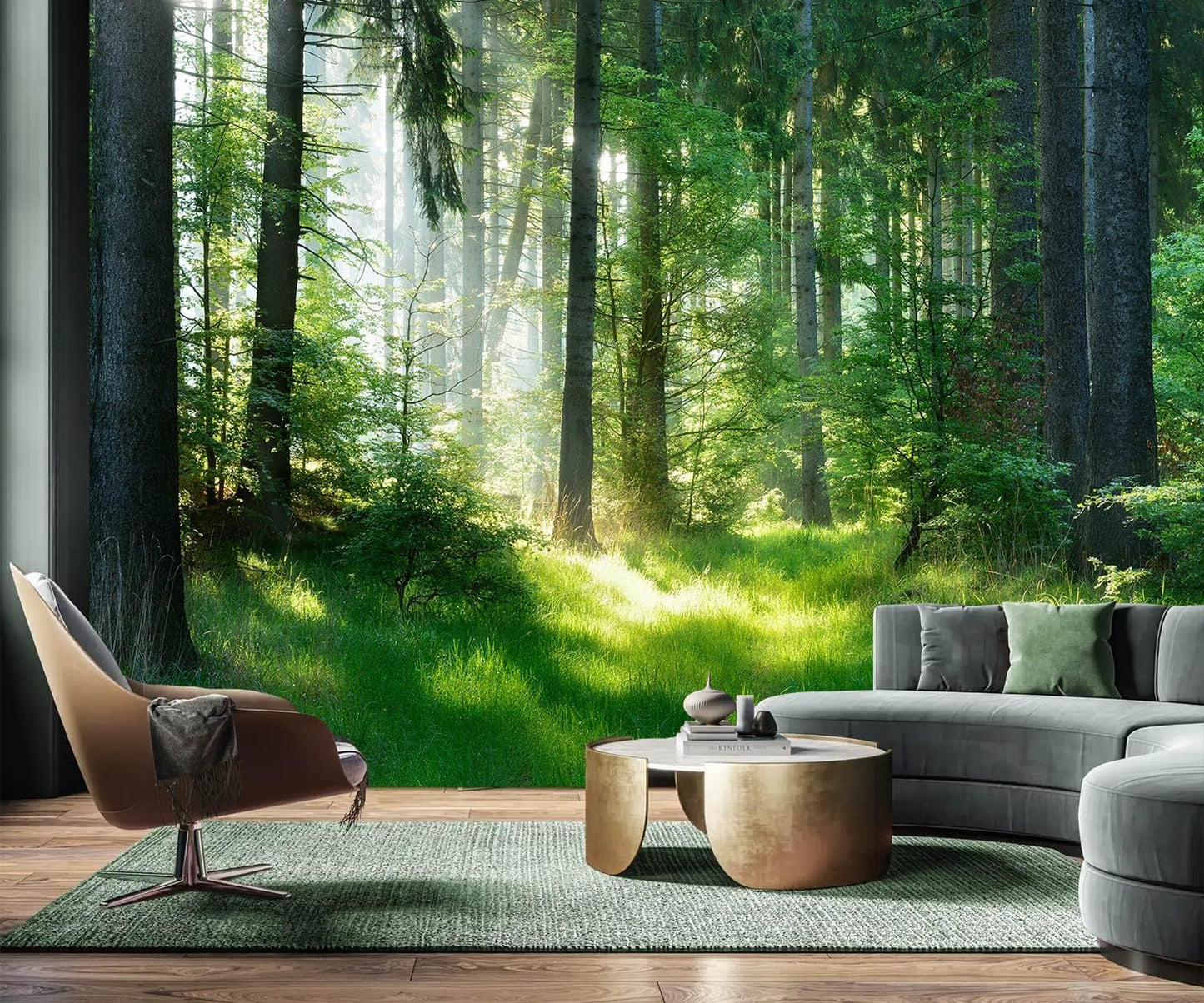 AFZEVEB-Green Forest Wallpaper Natural Landscape Wall murals for Bedroom 136"x96"(Not Peel and Stick)