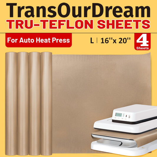 TransOurDream 4 Pack PTFE Teflon Sheets Size L16 x 20" for Auto Heat Press Heat Transfer Paper and Sublimation Paper Reusable Heat Resistant Non stick