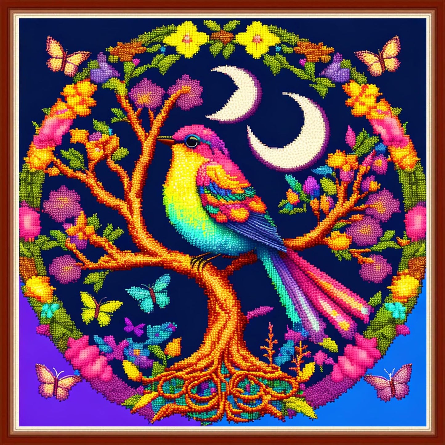 Dimensean Stamped Cross Stitch Kits Full Range of Embroidery Patterns Starter Kits for Beginners Adult or Kids DIY Cross Stitches Needlepoint Kits 11CT-Bird Flower 17.7x17.7 inch