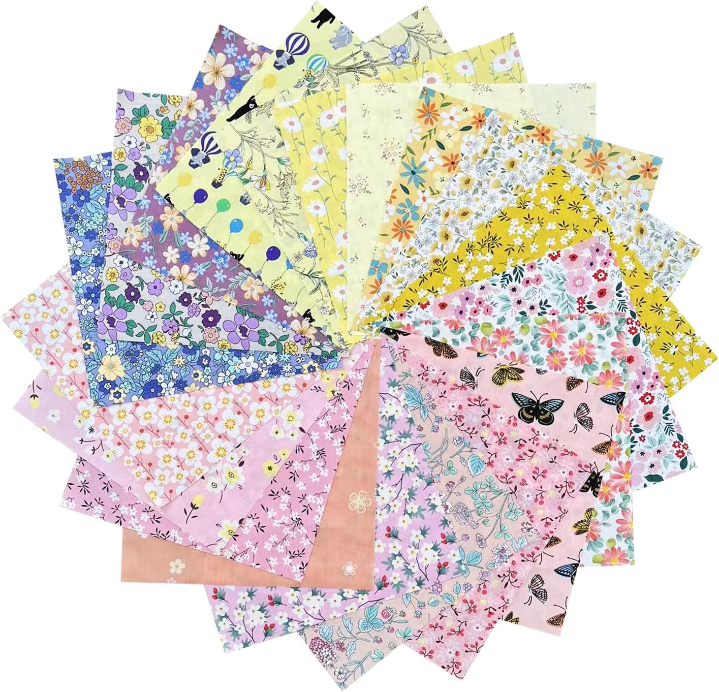 HANPATQUI 50PCS 12 x 12 inch Floral 100% Cotton Fat Quarters Fabric for Sewing and Quilting Bundles Precut Fabric Square for DIY Craft Patchwork