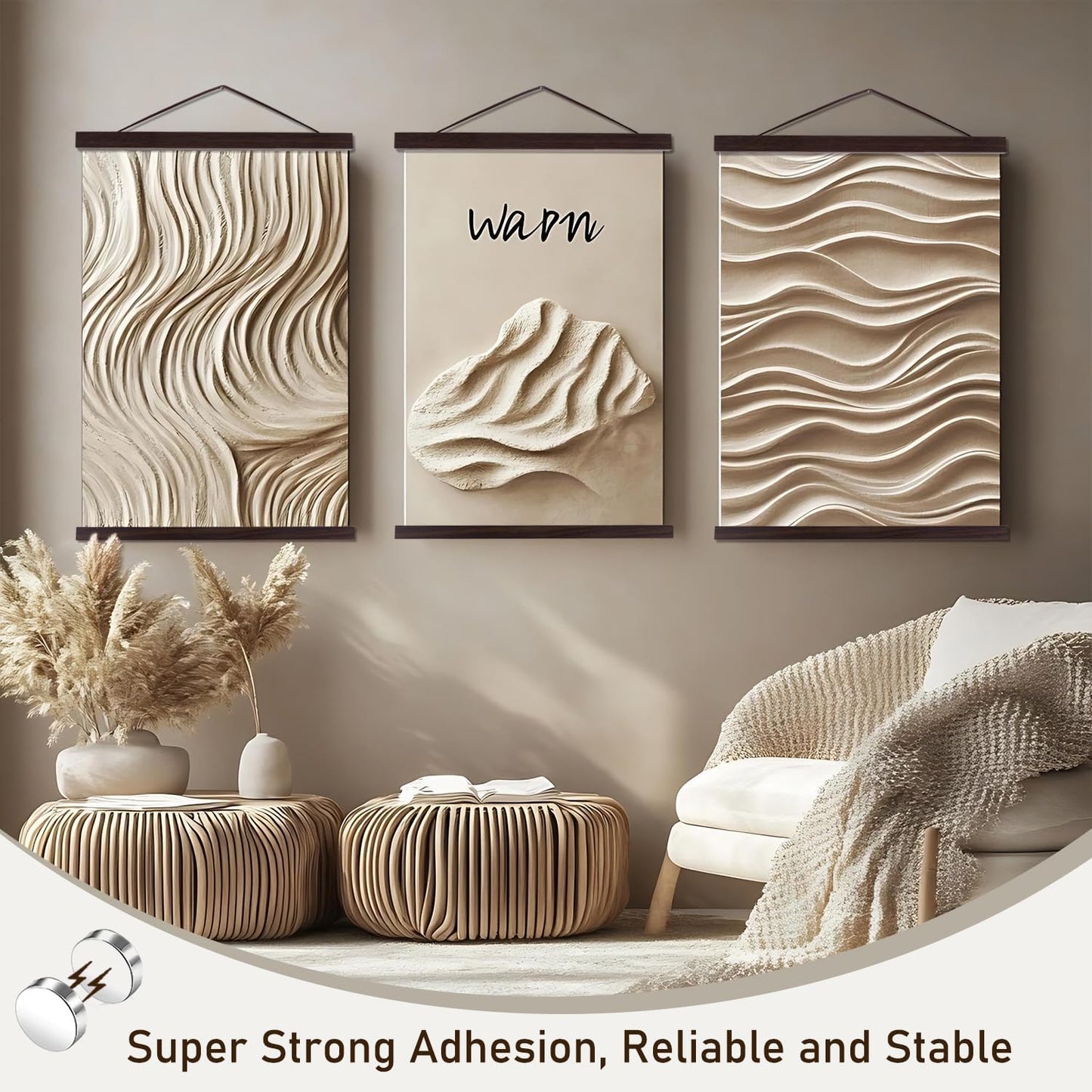 Artmag Magnetic Poster Hanger Frame, 32x24 32x40 32x48 Light Wood Wooden Magnet Canvas Artwork Print Poster Hangers Frames Hanging Kit (Walnut, 32")