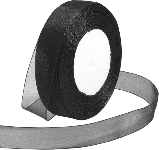 Ribbon for Gift Wrapping 3/4 inch Black Sheer Organza Ribbon for Flower Bouquet Tulle Thin Chiffon Ribbons for Wedding Invitations Christmas Halloween Presents Decorations Crafts 50 Yards