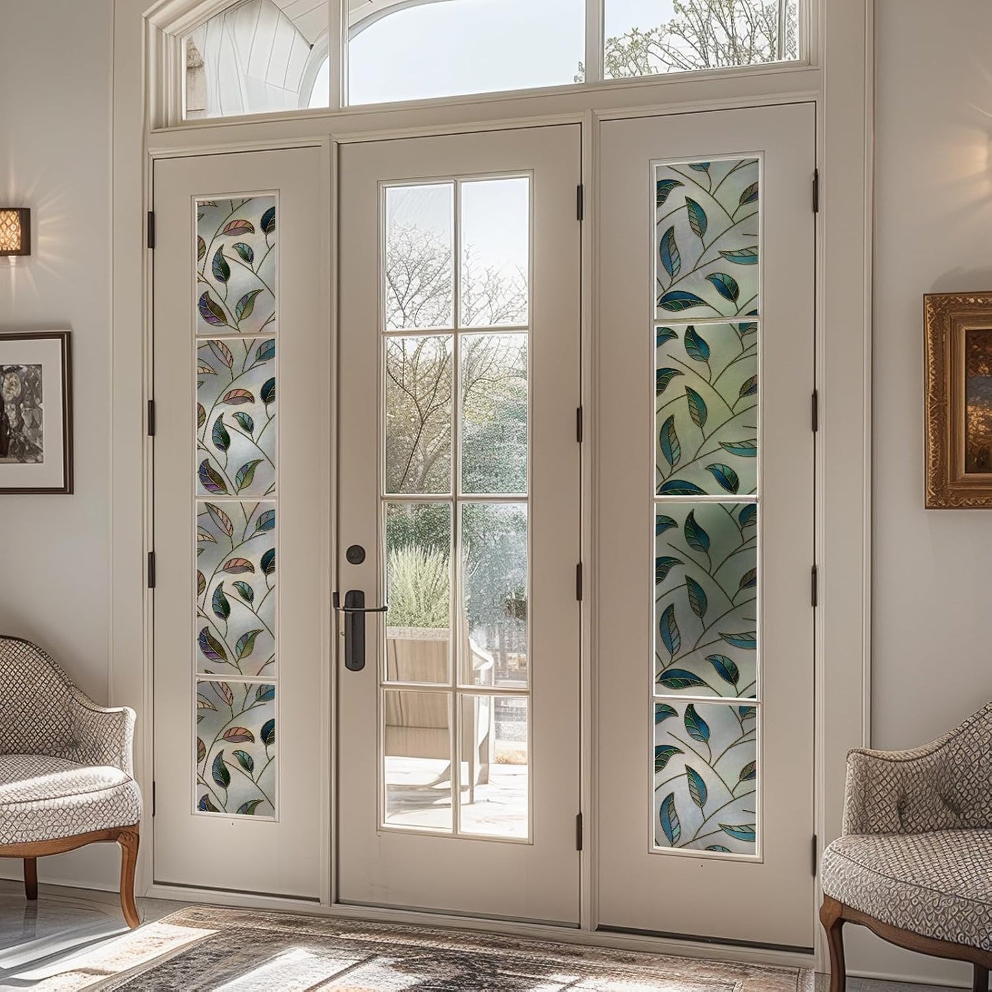 DKTIE Static Cling Decorative Window Film Vinyl Non Adhesive Privacy Film, Multilayer UV Inkjet Technology, 3D Thickened Stained Film (S166, 17.7'' x 118.1'')