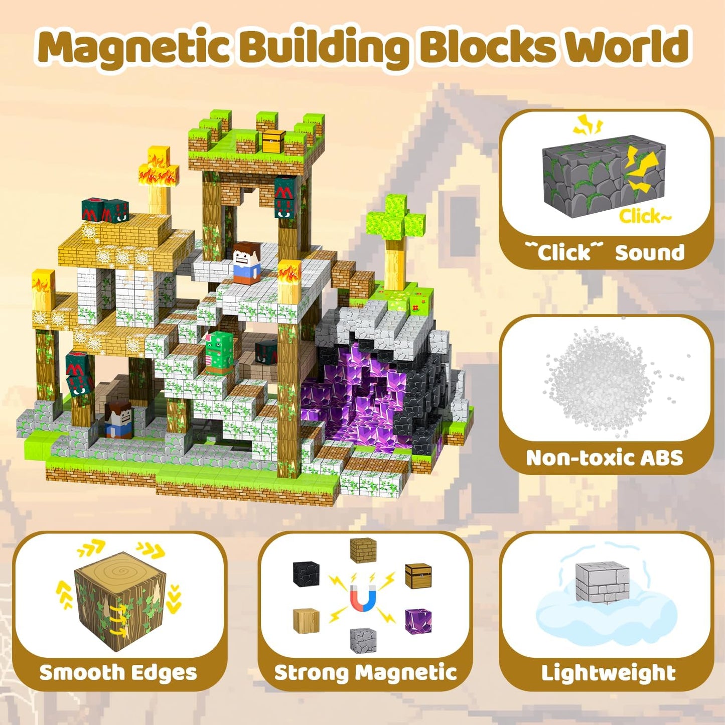 Magnetic Blocks, 100PCS Magnetic Building Blocks, Stacking Magnets for Kids, Sensory Toy for STEM Constructions Magnet Blocks for Boys Girls Age 3+, Christmas Birthday Gifts