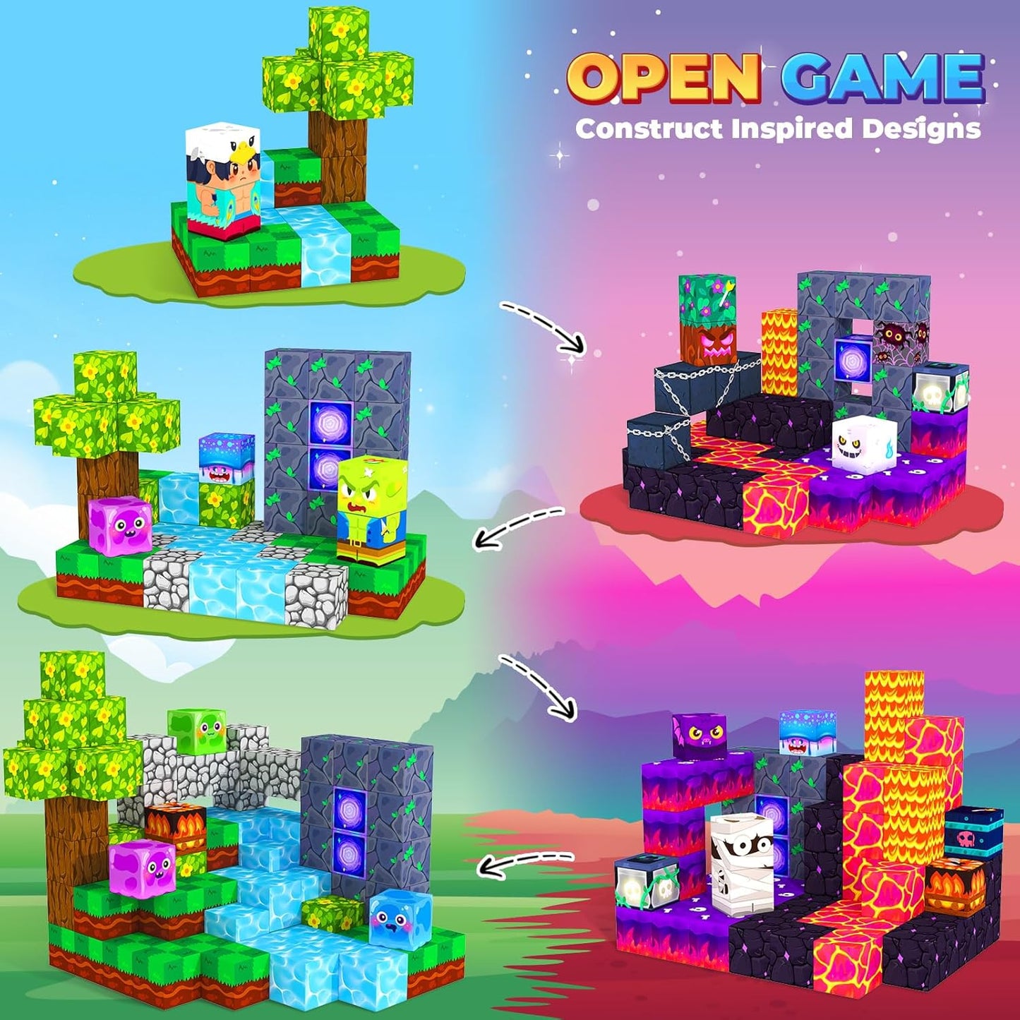 Magnetic Blocks Games Building Toys for 3-16 Year Old Boys Girls, Toddler Kids Magnetic Cubes Tiles Sensory Montessori Education Learning Travel Toys Ages 3+ Halloween Birthday Party Favors Gifts