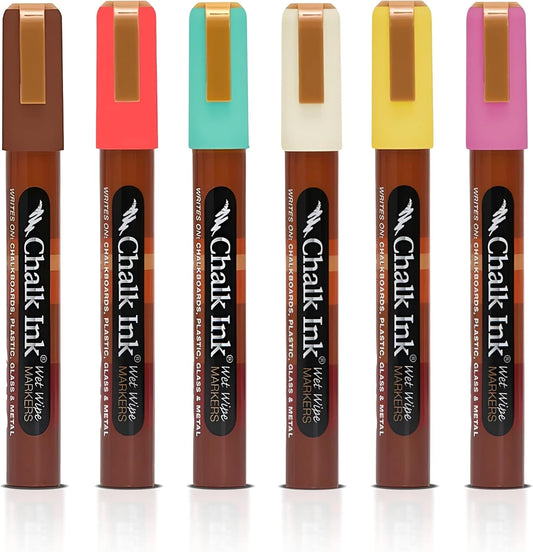 Chalk Ink Chisel Tip Wet Wipe Chalk Markers (Feelin' Groovy, 6mm, 6 Pack)