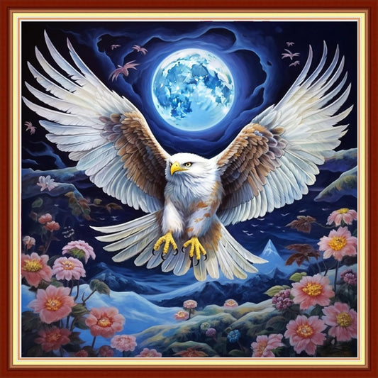 Dooxvey Cross Stitch Kit for Adults Beginners - Stamped Needlepoint Embroidery Kit, 11CT Pattern Moon Owl, 18x18 Inch