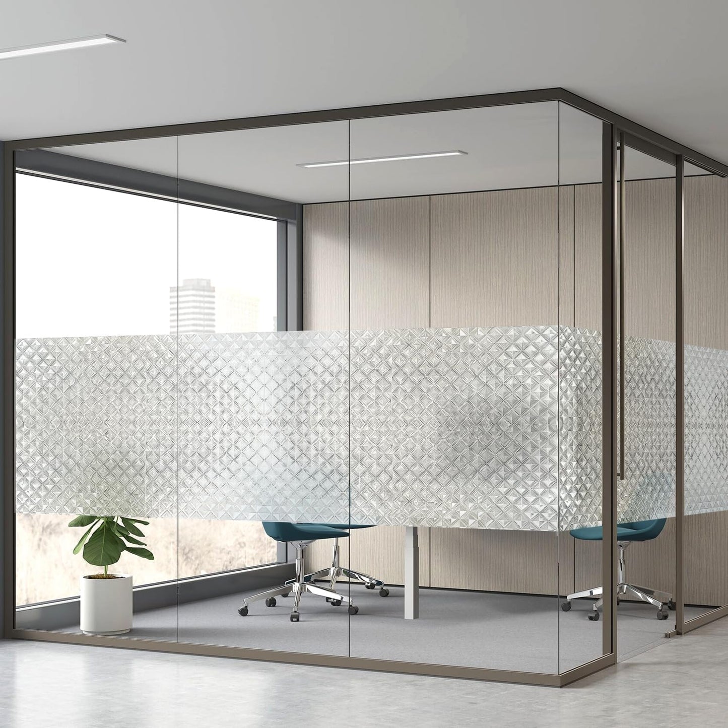 Qualsen Window Privacy Film, Stained Glass Window Film Heat Control UV, Frosted Rainbow Bathroom Decorative Film 3D Static Clings, Peel and Stick Window Tint for Home,17.5x78.7inch