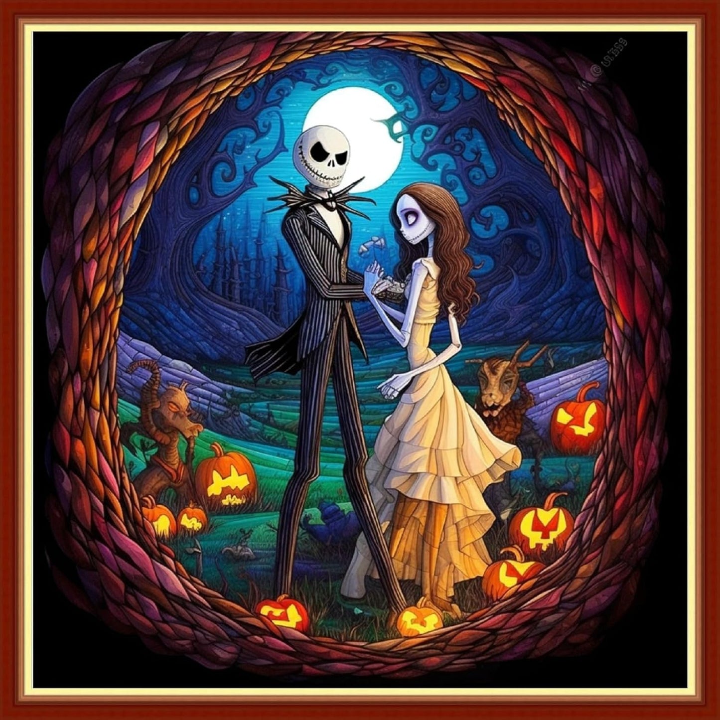 Foxhool Beginners Cross Stitch Kits Stamped Full Range of Embroidery Kits for Adults DIY Cross Stitches kit Embroidery Patterns for Needlepoint kit-Skeleton Couple 17.7x17.7 inch