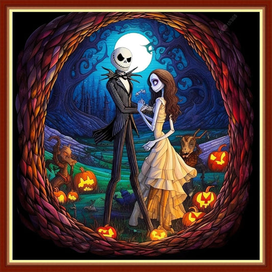 Foxhool Beginners Cross Stitch Kits Stamped Full Range of Embroidery Kits for Adults DIY Cross Stitches kit Embroidery Patterns for Needlepoint kit-Skeleton Couple 17.7x17.7 inch