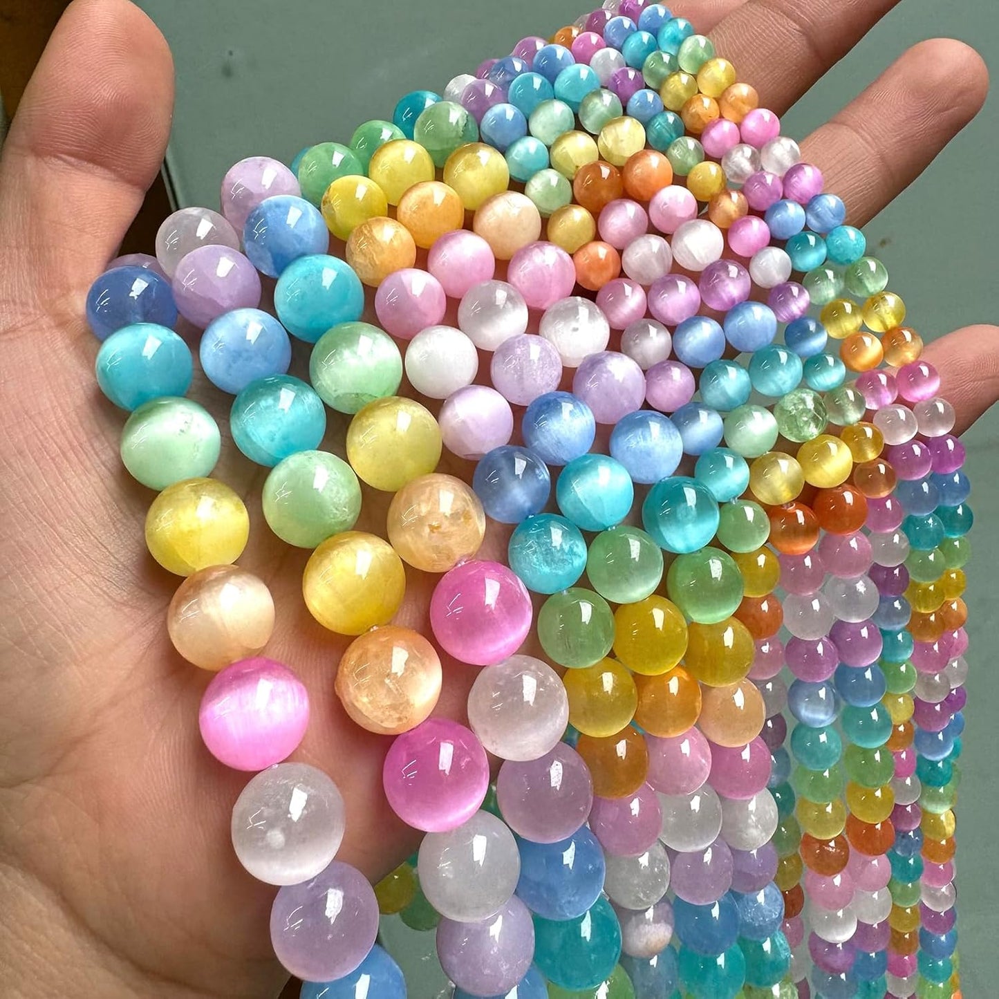 90PCS 4MM Natural Stone Colorful Selenite Gypsum Beads Round Loose Beads for Jewelry Making DIY Bracelet Necklace Accessories 15" Energy Healing Power Stone Beads