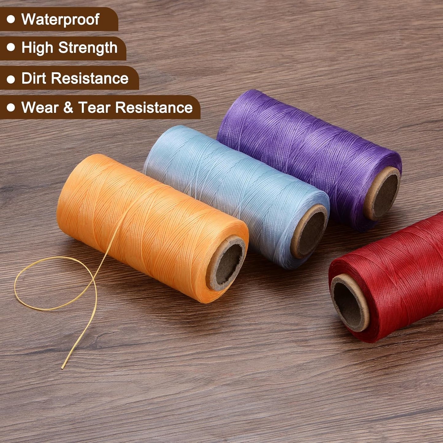 uxcell Leather Sewing Waxed Thread, 284 Yards / 260m 0.8mm 150D Flat Polyester All-Purpose Threads for Leather Crafts, Bookbinding, Golden Brown