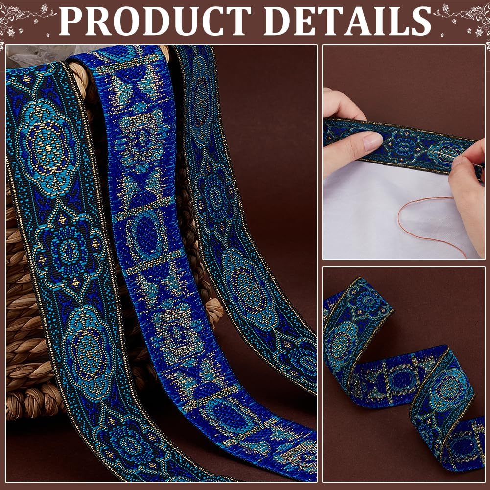 PH PandaHall 1.3 Inch Vintage Jacquard Ribbon, 7 Yards Emobridered Woven Ribbon Boho Fabric Sewing Woven Ribbon Persian Floral Trim Fringe Decor Trim for Ramadan Clothing Embellishment Decoration