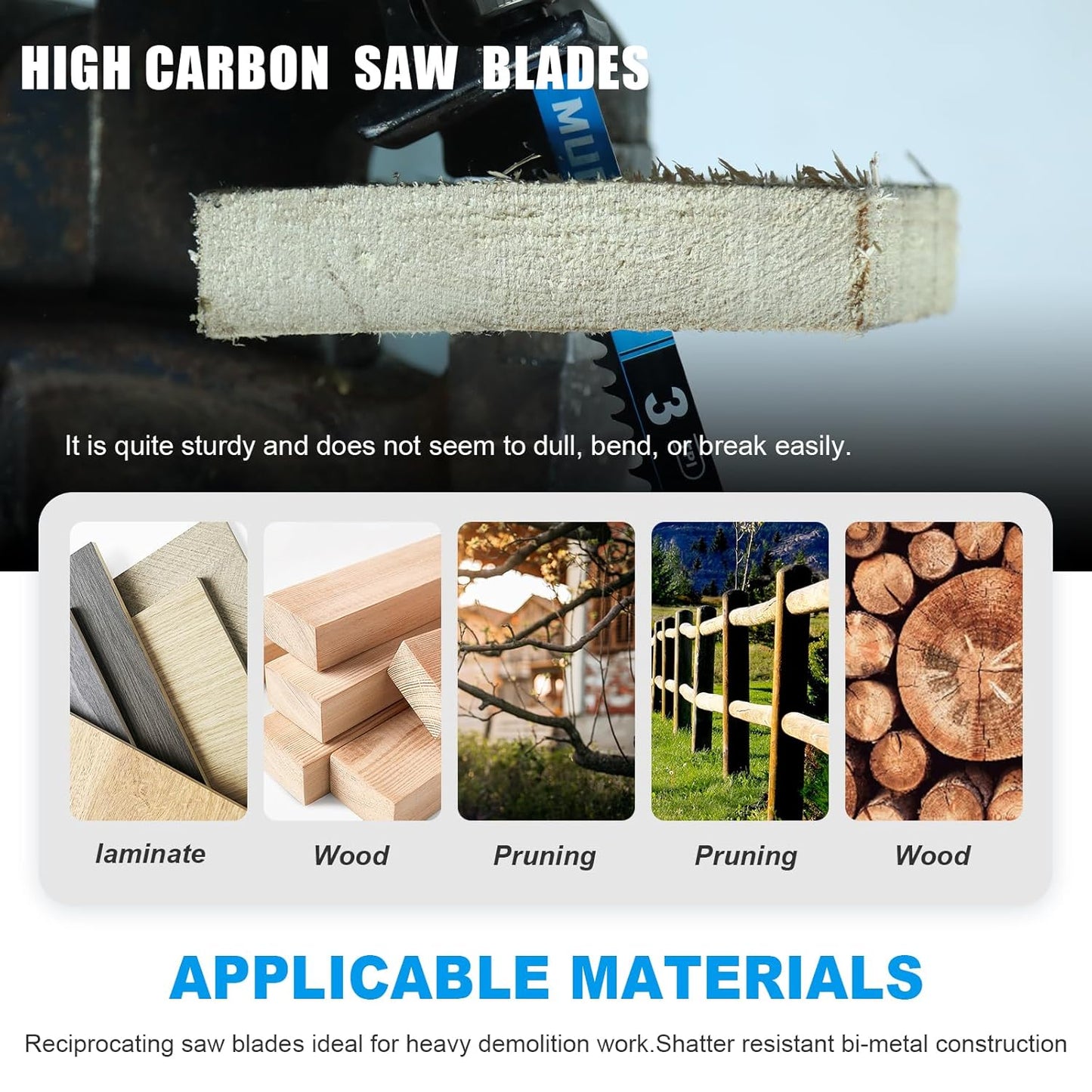 1 Pack 6 inch Reciprocating Saw Blades Set， 3 TPI High Carbon Saw Blades for Woodcutting，Saw Blades with Organizer Case (1, 3T/6inch)