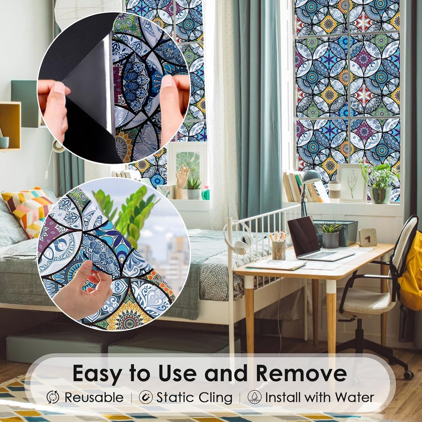 DKTIE Static Cling Decorative Window Film with Installation Tools Non Adhesive Privacy Film Stained Glass Window Film for Bathroom Shower Door Heat Cotrol Anti UV 35.4 x 118.1 Inch