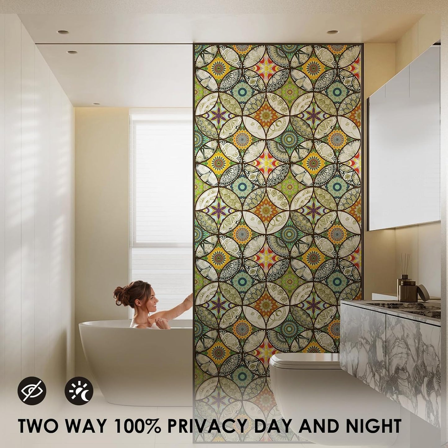 DKTIE Static Cling Decorative Window Film with Installation Tools Non Adhesive Privacy Film Stained Glass Window Film for Bathroom Shower Door Heat Cotrol Anti UV 35.4 x 118.1 Inch