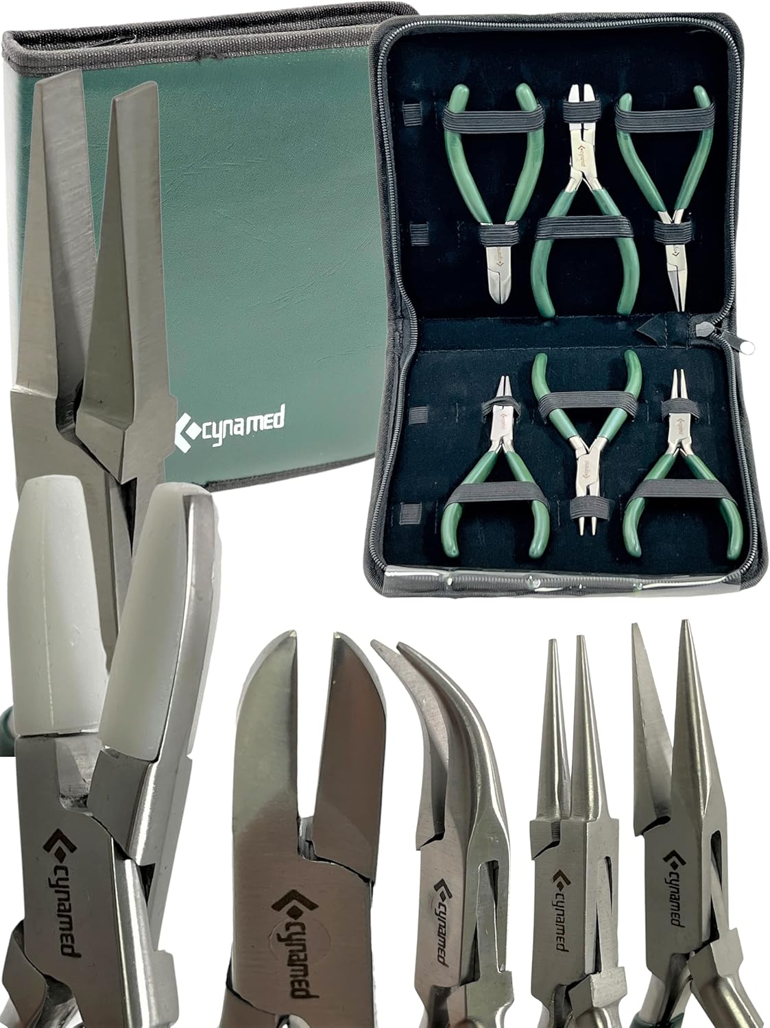 Premium 7-Pcs Jewelers Pliers Set Jewelry Tools Kit -Jewelry Making Pliers Tools with Needle Nose Pliers/Chain Nose Pliers, Round Nose Pliers, Nylon Jaw Pliers, Wire Cutter, Bent Nose Pliers With Case