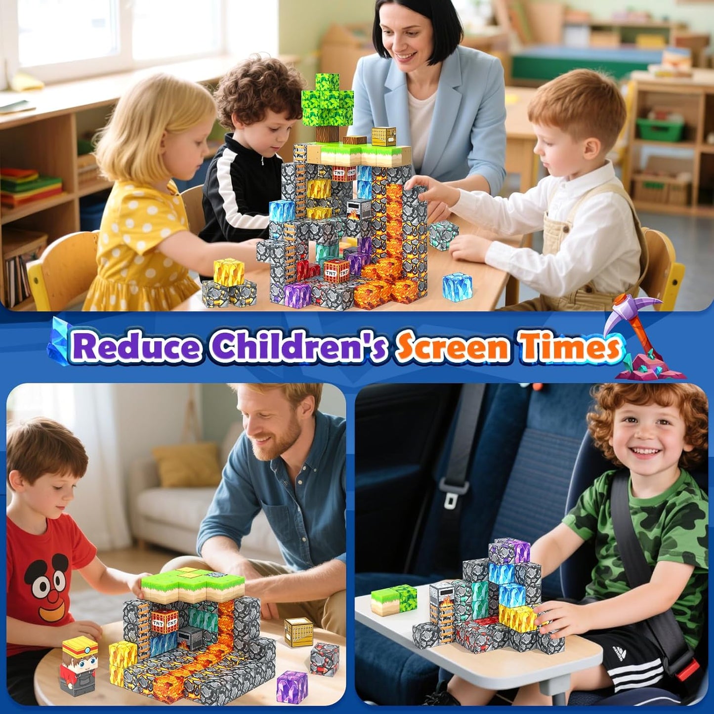 Magnetic Blocks -150 Magnetic Building Blocks STEM Toy, Stacking Mine Magnet World Craft Cubes for Kids, Game Gift for Boys Girls Age 3-5 5-7 4-8 8-12