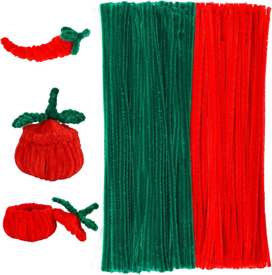 kdafio 120 Pieces Pipe Chenille Stems, Christmas Solid Color Pipe Cleaners Set for DIY Arts Crafts Decorations (Red+Green)