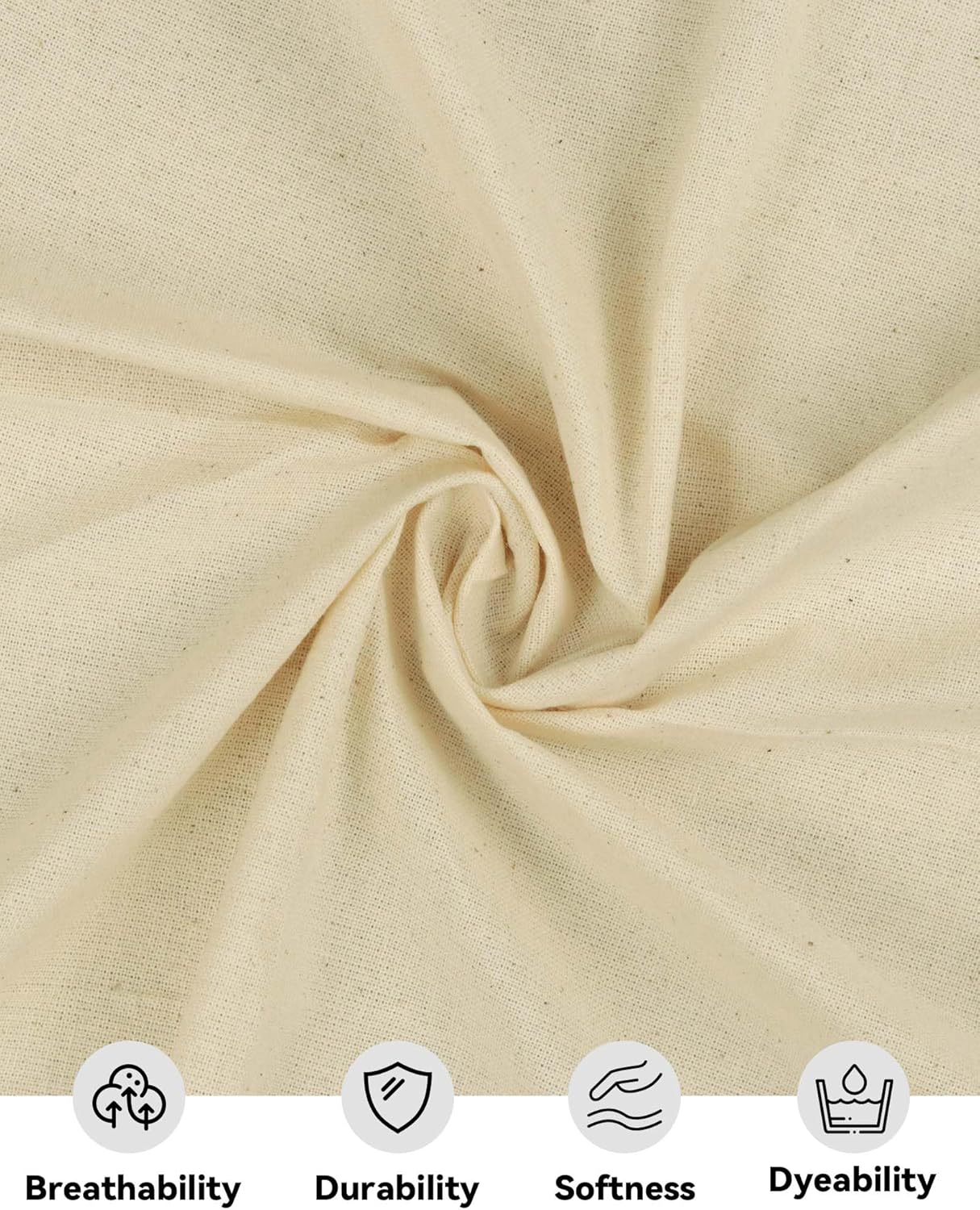 HOTGODEN Medium Weight 100% Cotton Muslin Fabric: 63 inch x 10 Yards Unbleached Muslin Linen Fabric Material for Sewing Material Apparel Cloth