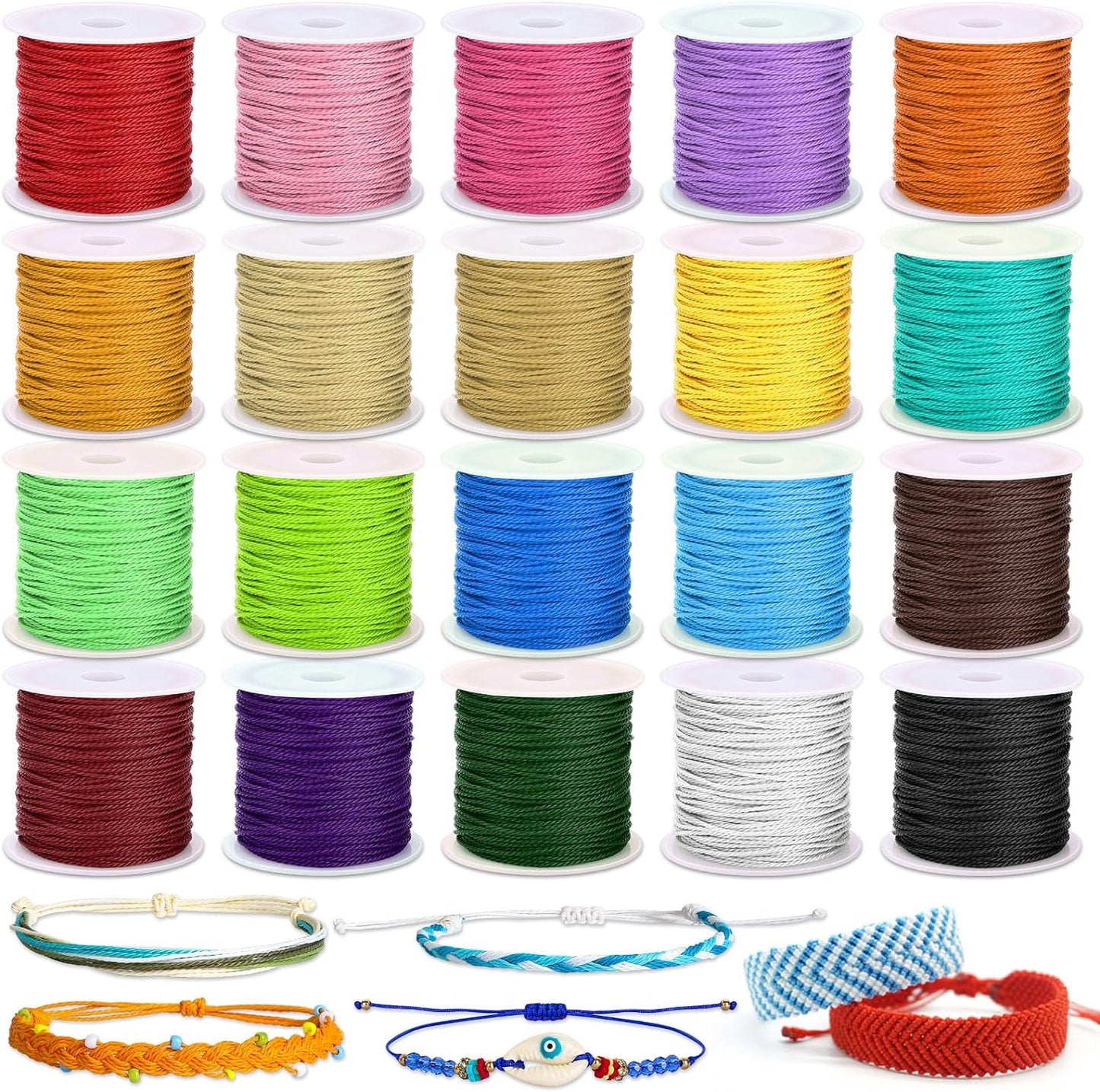 Cridoz 20 Rolls Wax String for Bracelet Making, Waxed Thread Bracelet Cord, Waxed Polyester Cord Bracelet Rope for DIY Bracelets, Necklace and Macrame