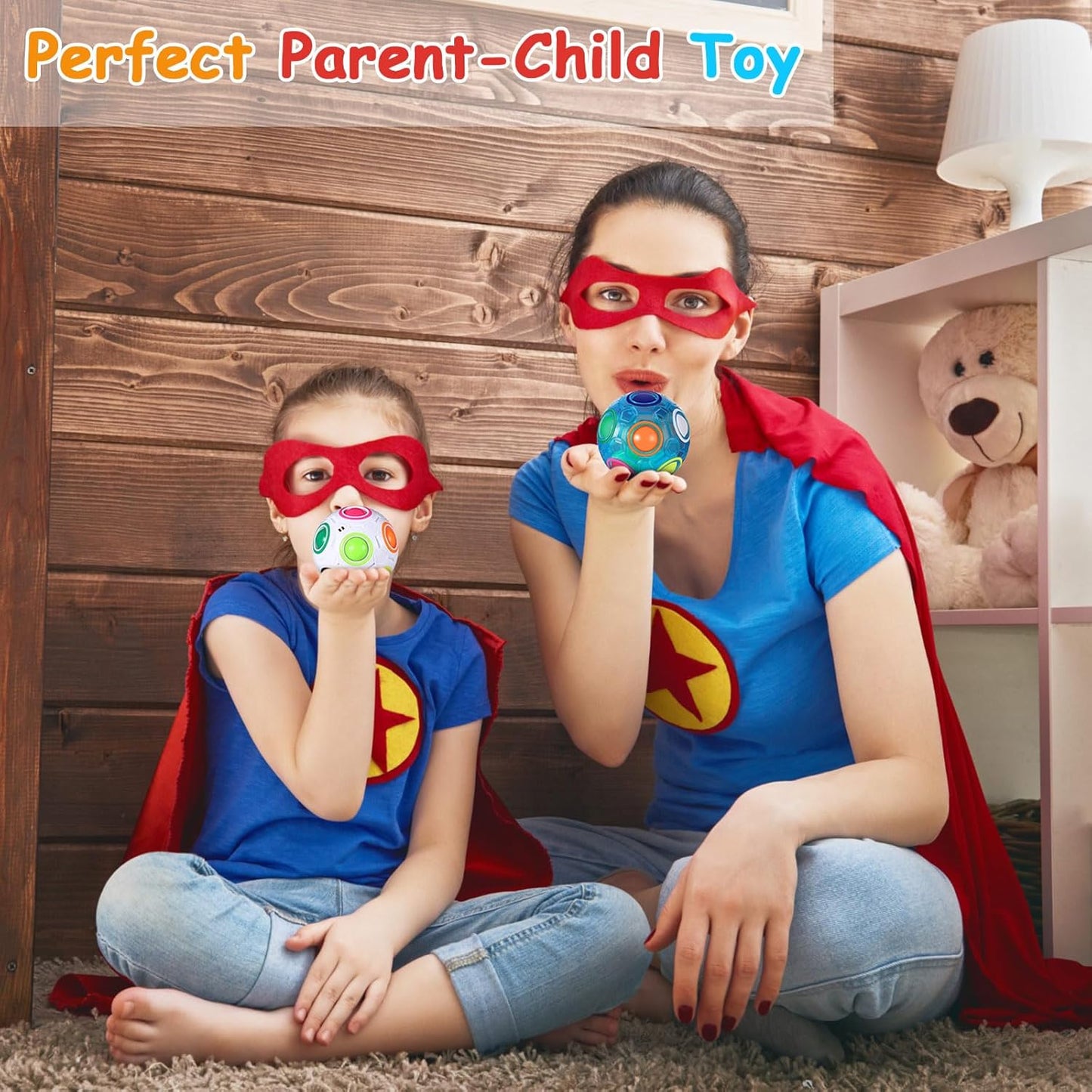 12 Pack Rainbow Puzzle Ball Magic With 2 Pcs Pouches Fidget Toy for Boys and Girls Speed Cube Funny Stress Reliever for Kids Teen and Adults (White, Blue)