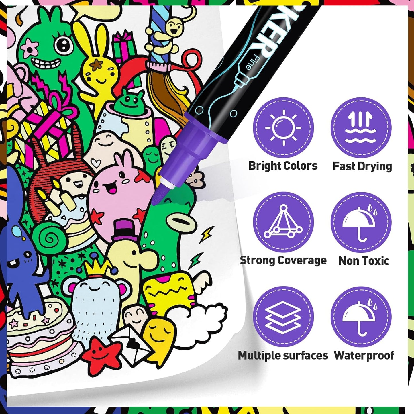 FUMILE 48 Colors Acrylic Paint Marker Dual Tip(Fine and Dot Tip), Paint Pens Acrylic Markers for Wood, Rock, Plastic, Glass, Ceramic, Canvas.Acrylic Markers Set for DIY Christmas Card and Art