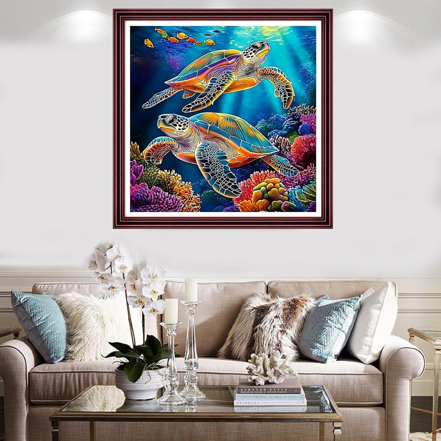 Redxing Stamped Cross Stitch Kits Full Range of Embroidery Starter Kits- Needlepoint Counted Cross Stitch Kits for Beginner Adults 11CT Printed Embroidery Kit-Rainbow Turtle Coral 18x18 inch