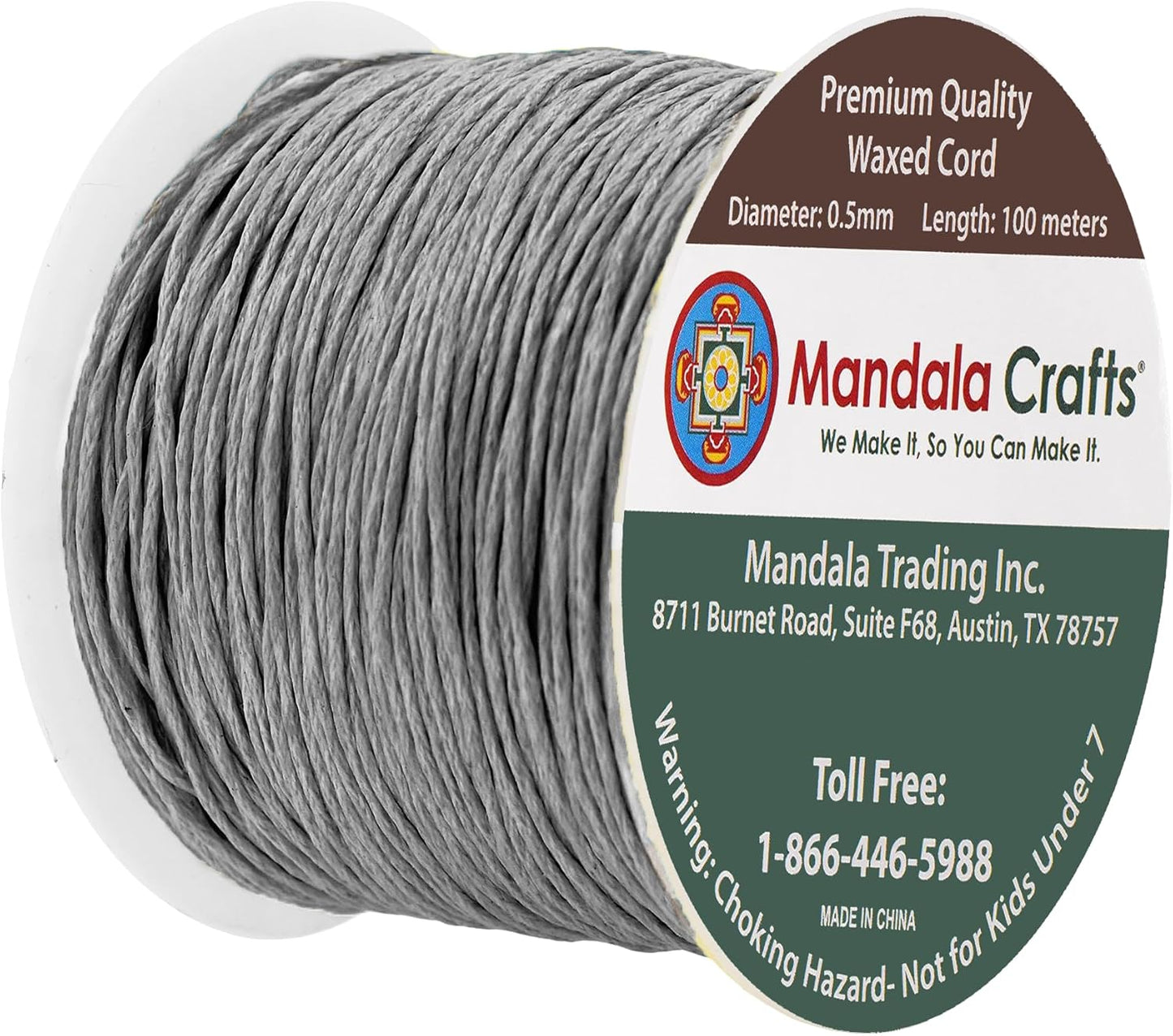 Mandala Crafts 0.5mm 109 Yards Gray Cotton Waxed Cord for Jewelry Making Bracelet Cord Waxed String - Beading String Thread Jewelry Cords for Necklaces String