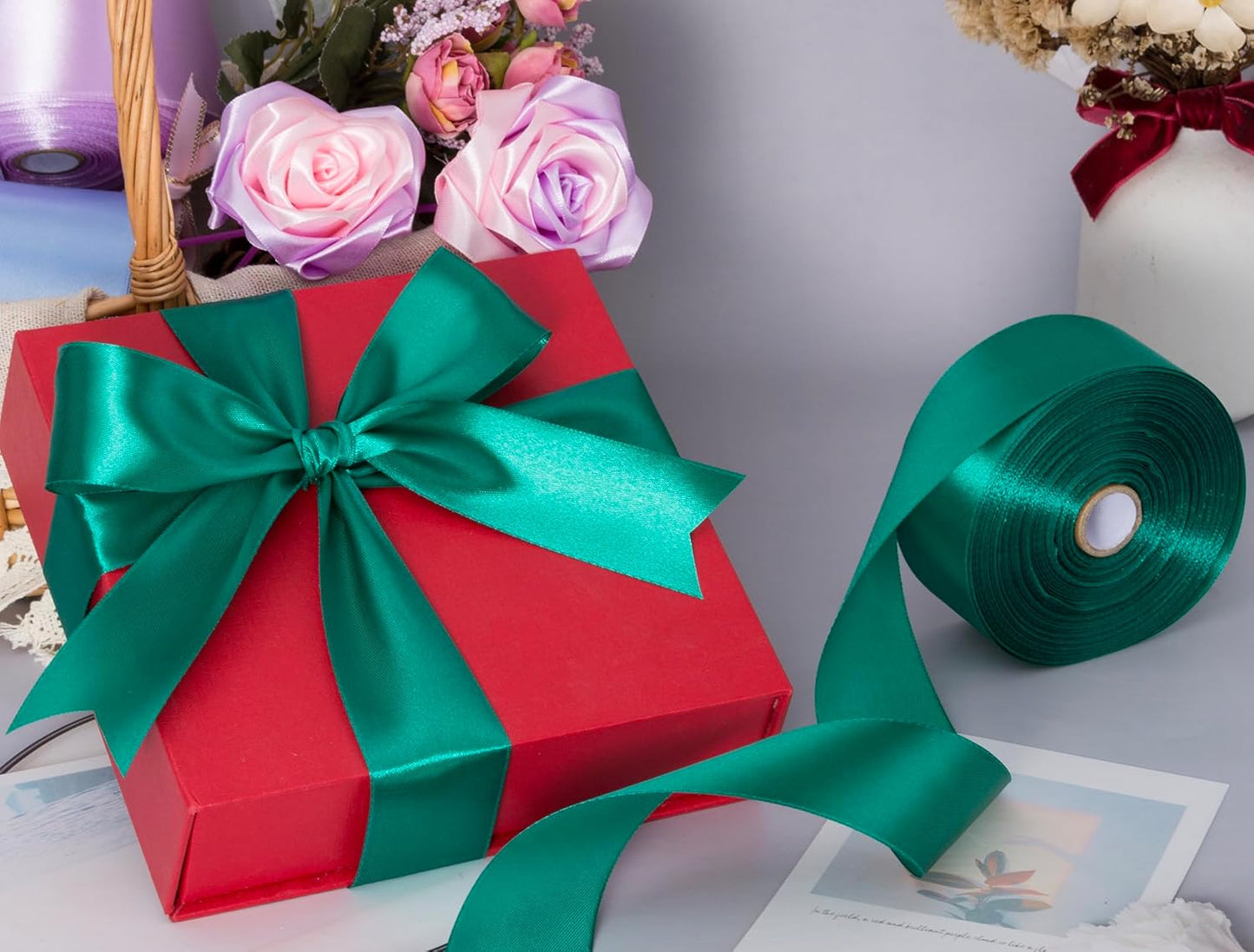1 1/2 Inch Teal Solid Satin Ribbon, 50 Yards Craft Fabric Ribbon for Gift Wrapping Floral Bouquets Wedding Party Decoration
