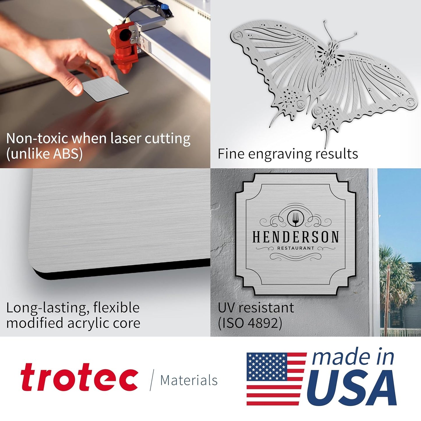 Trotec | Metallic Looking Acrylic Sheet | 12"x24"x1/8", 4 Pcs | Brushed Aluminum/Black | Metallic Finish - Scratch Resistant for Laser Engraving & Cutting,Printing,Glowforge,Name Plate | USA Made