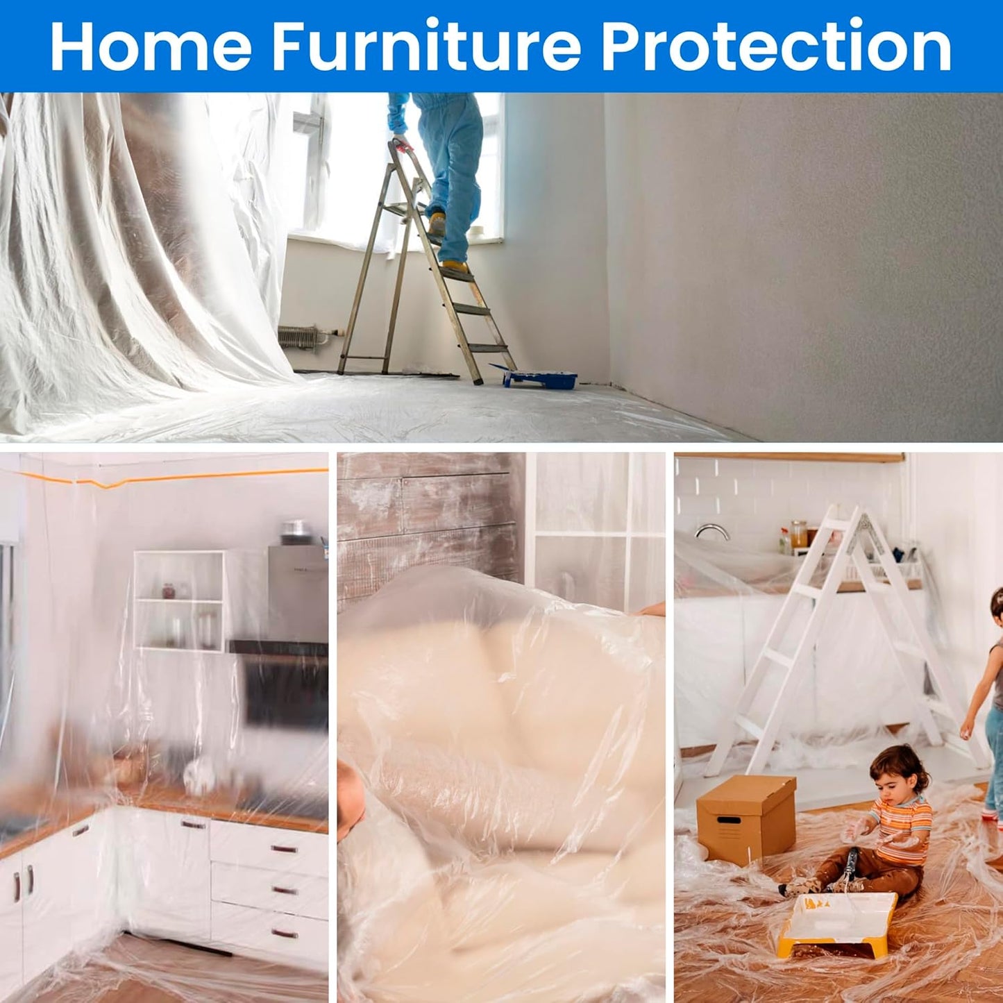 TAPEBEAR Upgrade Pre-Taped Masking Film Extra Thick, High Temp Tape and Drape 22" x 90', Plastic Cover for Automotive, Painting, Plastic Sheeting Masking Tape Film for Auto, Floor, Furniture, 4Rolls