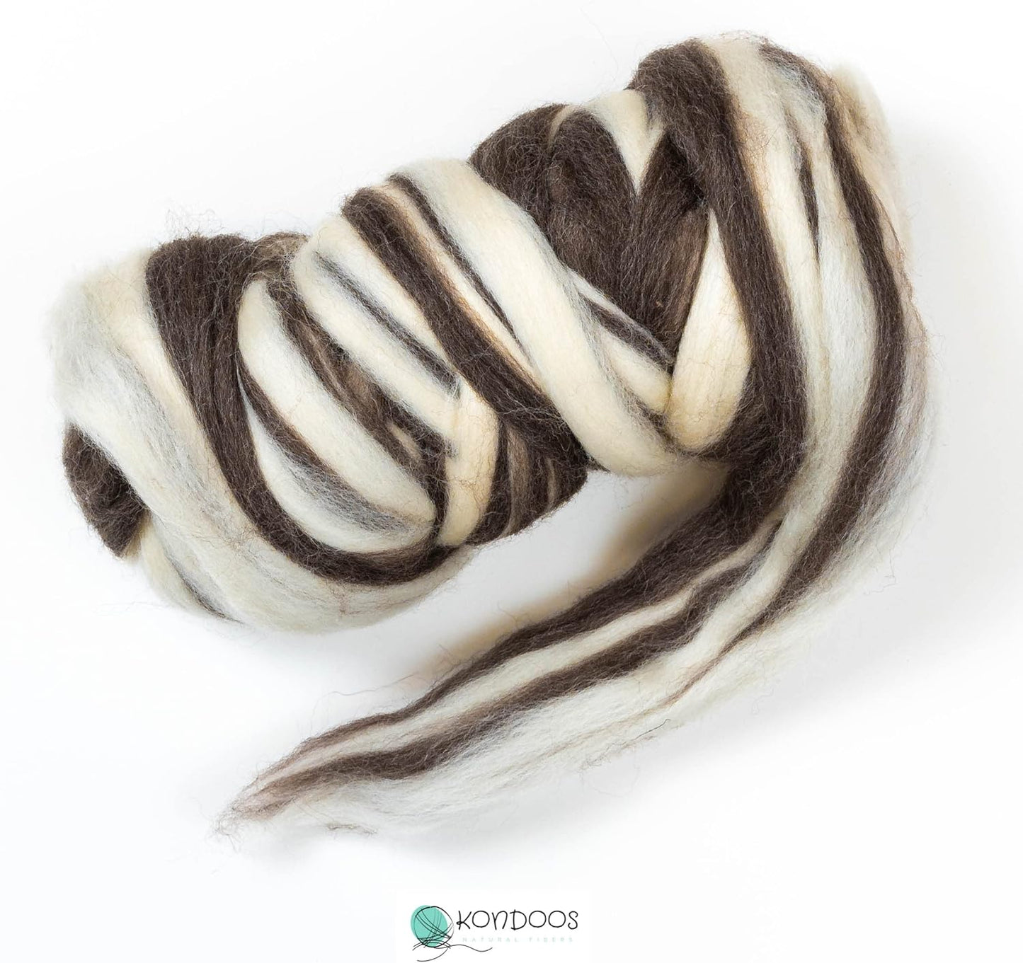 Kondoos Natural Wool roving, 8 OZ. Best for Needle Felting, handcrafts and Spinning. Natural Colours, un-Dyed. (Brown Zebra(Ecru/Mocha), 8 oz)