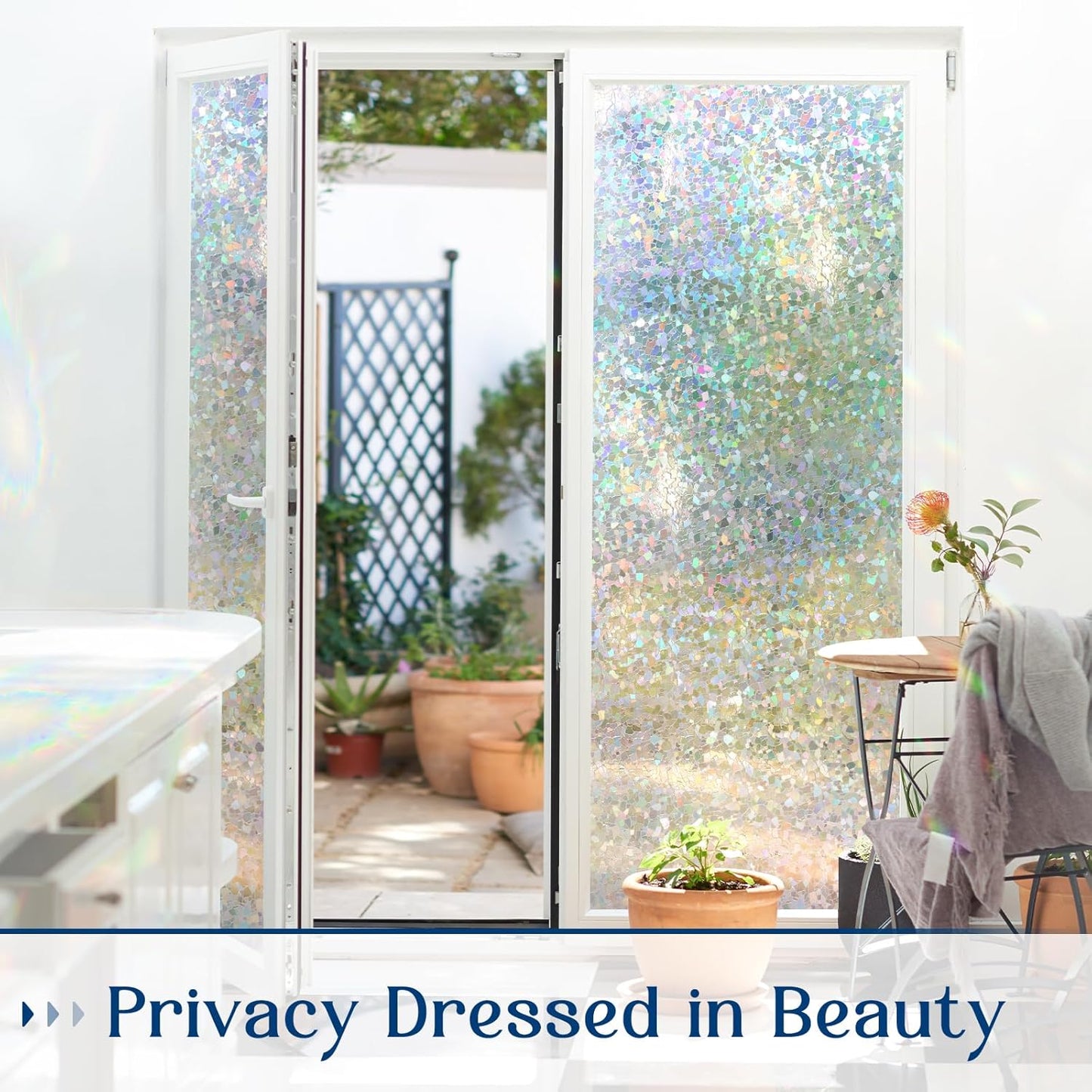 Haton Window Privacy Film, Rainbow Stained Glass Window Clings, 3D Decorative UV Sun Blocking Sticker, Removable Static Cling Heat Control Tint for Home Door, 35.4" x 78.7" Non-Adhesive