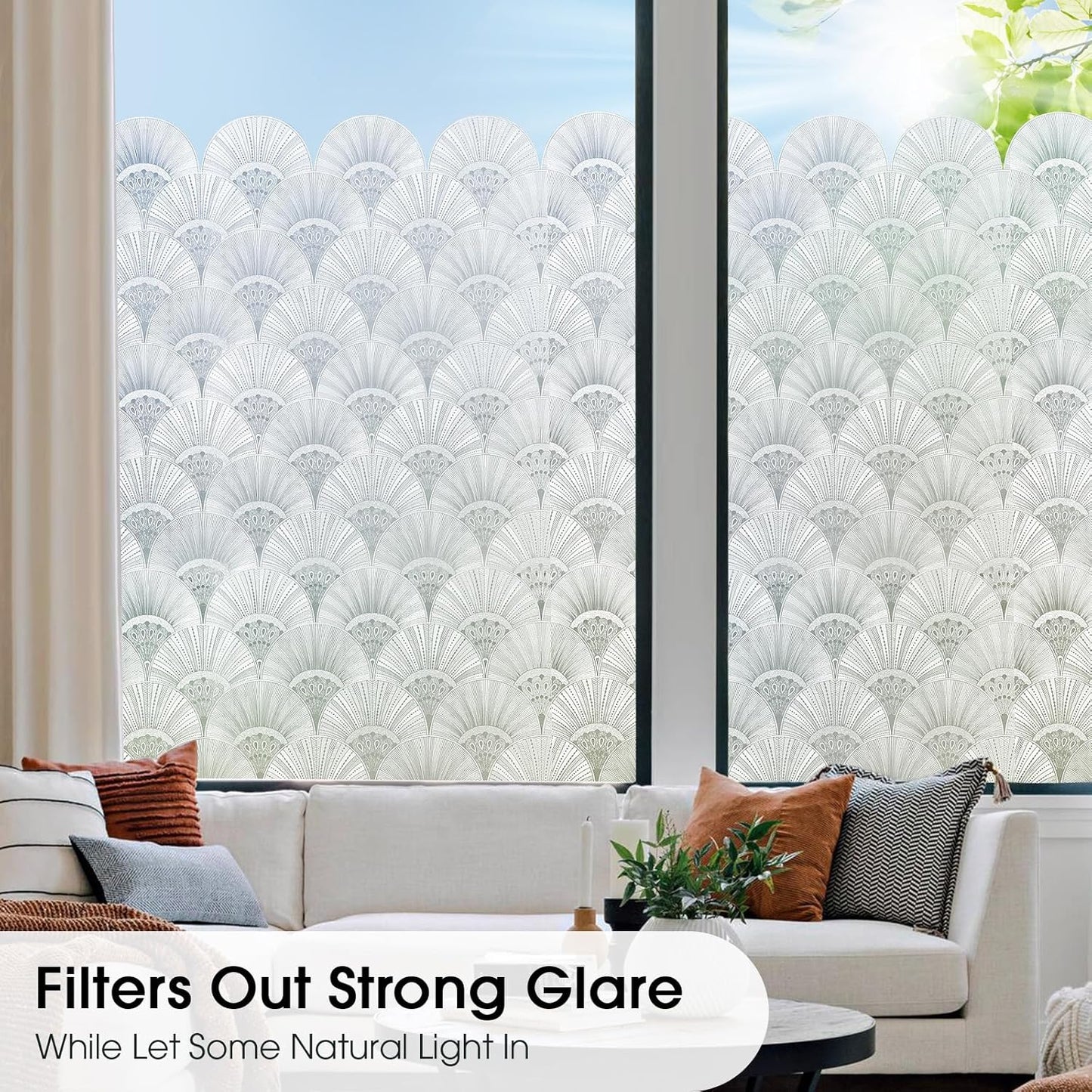 Beautyhero Window Privacy Film, Frosted Reeded Glass Cling, 3D Decorative Coverings with UV Blocking, Static Cling Tint for Bathroom Doors Cabinet