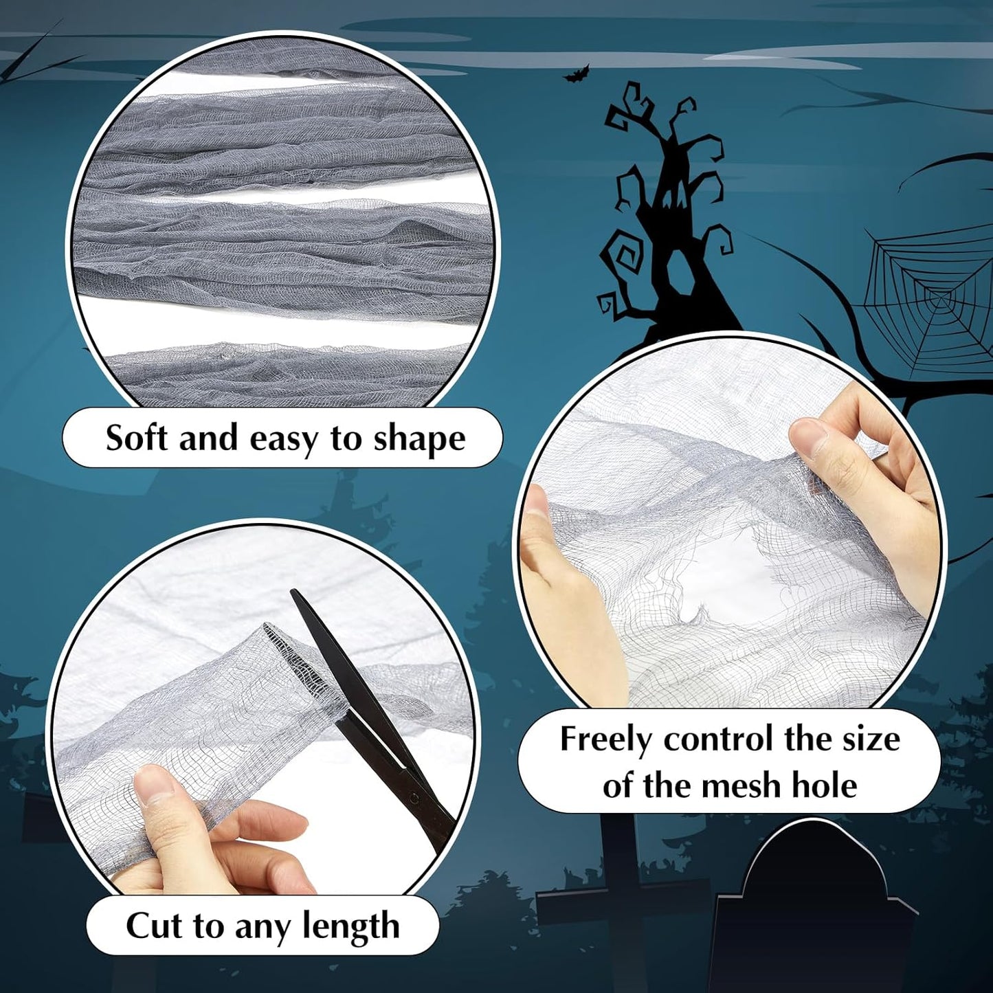 Boao Halloween Cheese cloth 84.65 x 393.7 Inch Gray Cheesecloth Roll for Crafts Large Cotton Muslin Gauze Fabric for Halloween Outdoor & Indoor Spooky Decoration