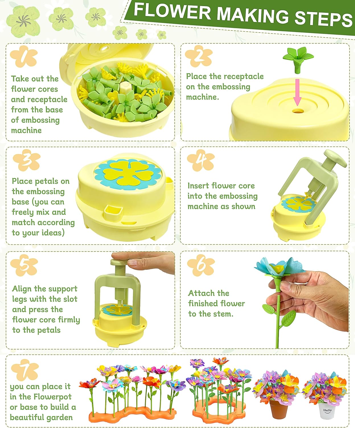 Fabric Flower Bouquets Toys, DIY Craft Kit for Girls 3 4 5 6 7 8 9 10 Years Old, Creative Arts and Crafts Activity for Toddler Kids, Preschool Educational Flower Assembly Gifts for Birthday Christmas