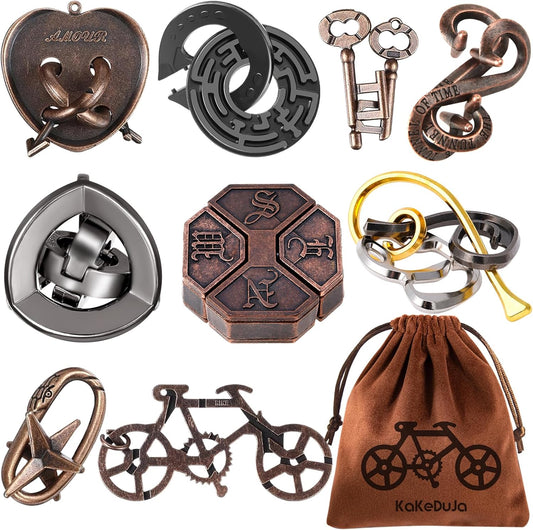 9 PCS Metal Brain Teaser Puzzles Logic Metal Puzzle for Adult Toy Lock Puzzles Gift for AdultsTeenagers (9 PCS Edition B)