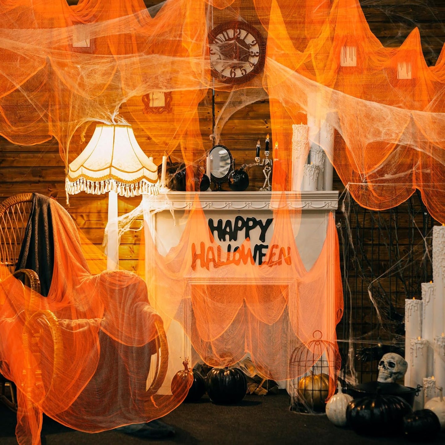 Boao Halloween Cheese cloth 84.65 x 590.55 Inch Orange Cheesecloth Roll for Crafts Large Cotton Muslin Gauze Fabric for Halloween Outdoor & Indoor Spooky Decoration